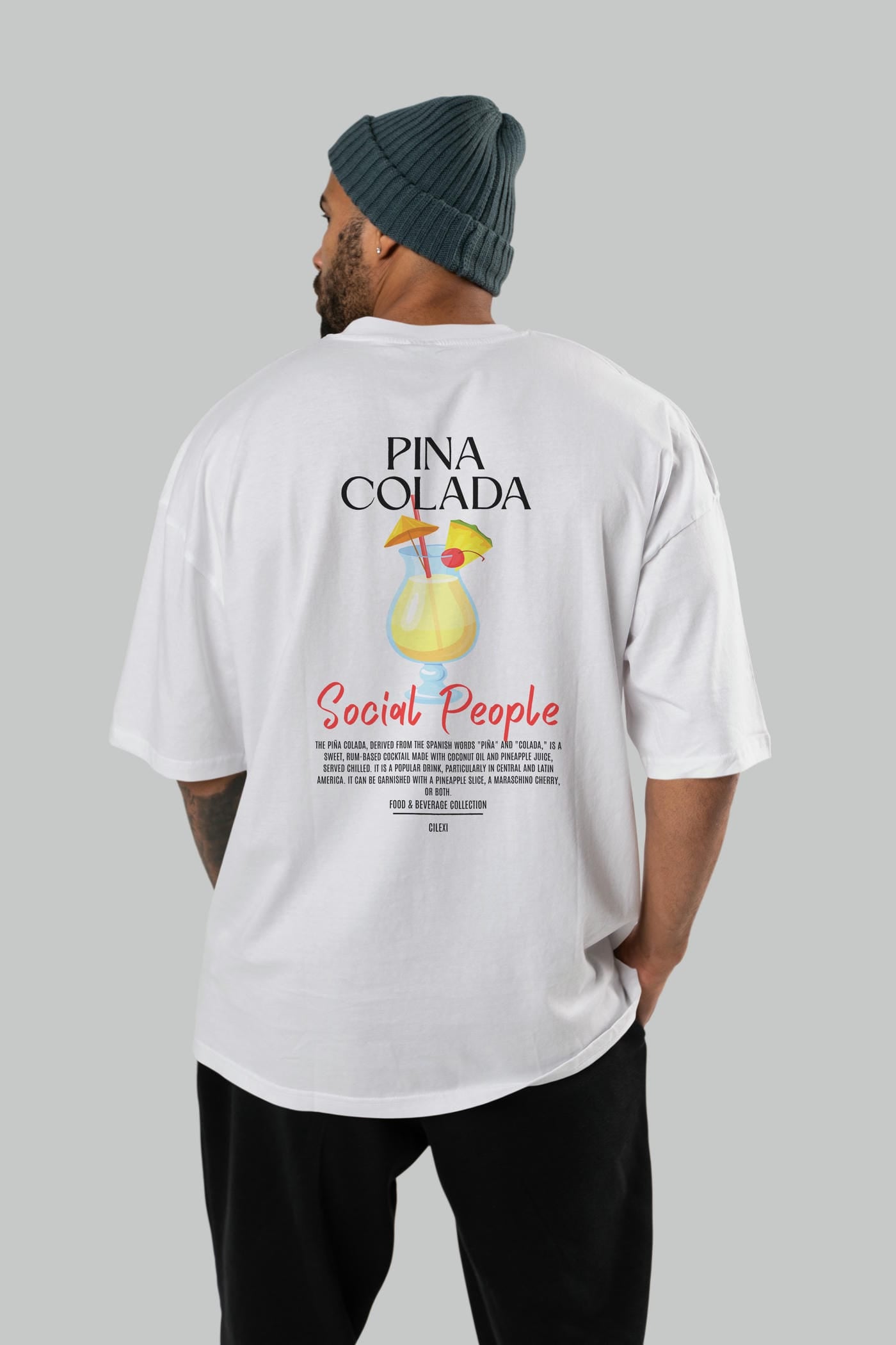 Pına Colada Kokteyl Serisi Baskılı Oversize t-shirt Erkek Kadın Unisex %100 Pamuk Bisiklet Yaka tişort