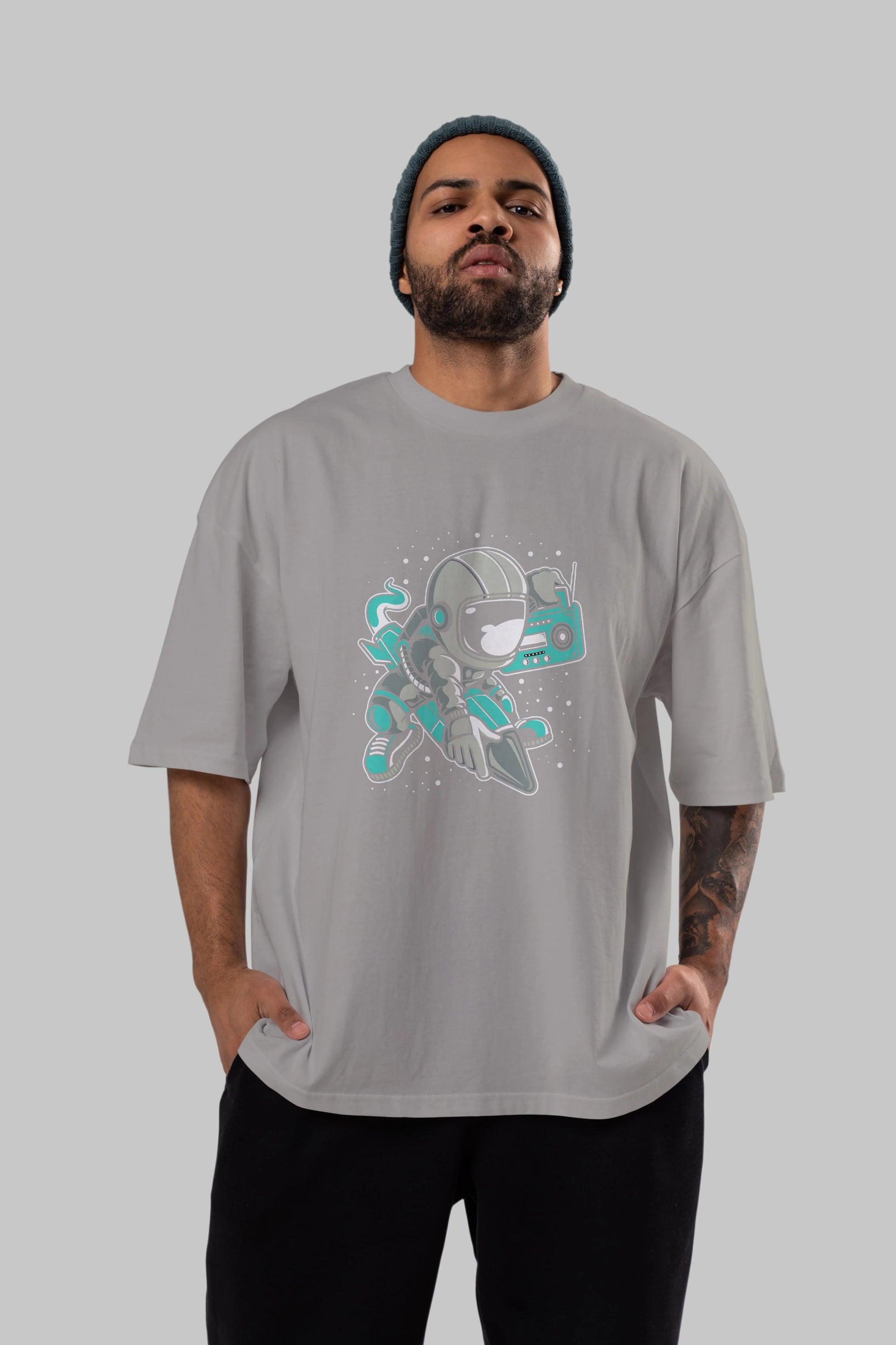 Astronaut Rocket (2) Ön Baskılı Oversize t-shirt Erkek Kadın Unisex