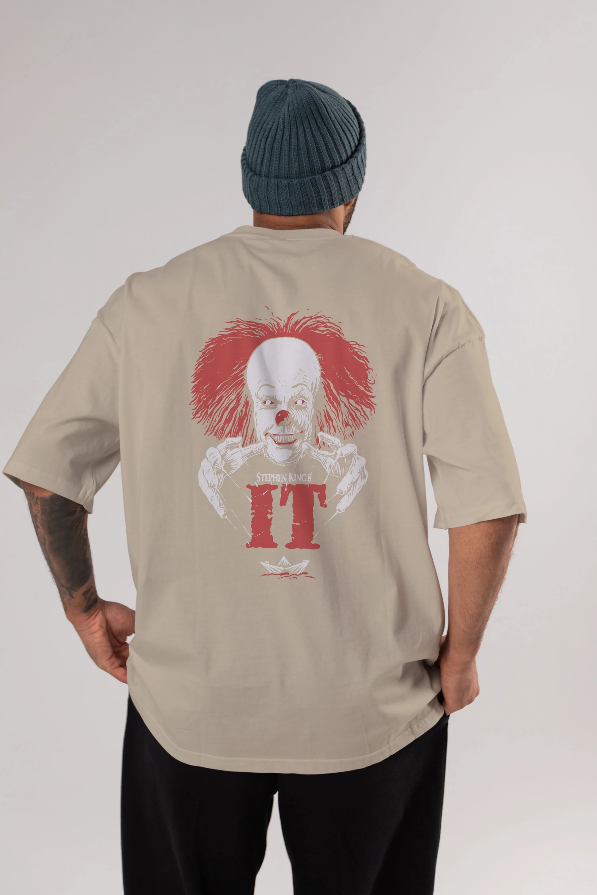 it Arka Baskılı Oversize t-shirt Erkek Kadın Unisex %100 Pamuk Bisiklet Yaka tişort