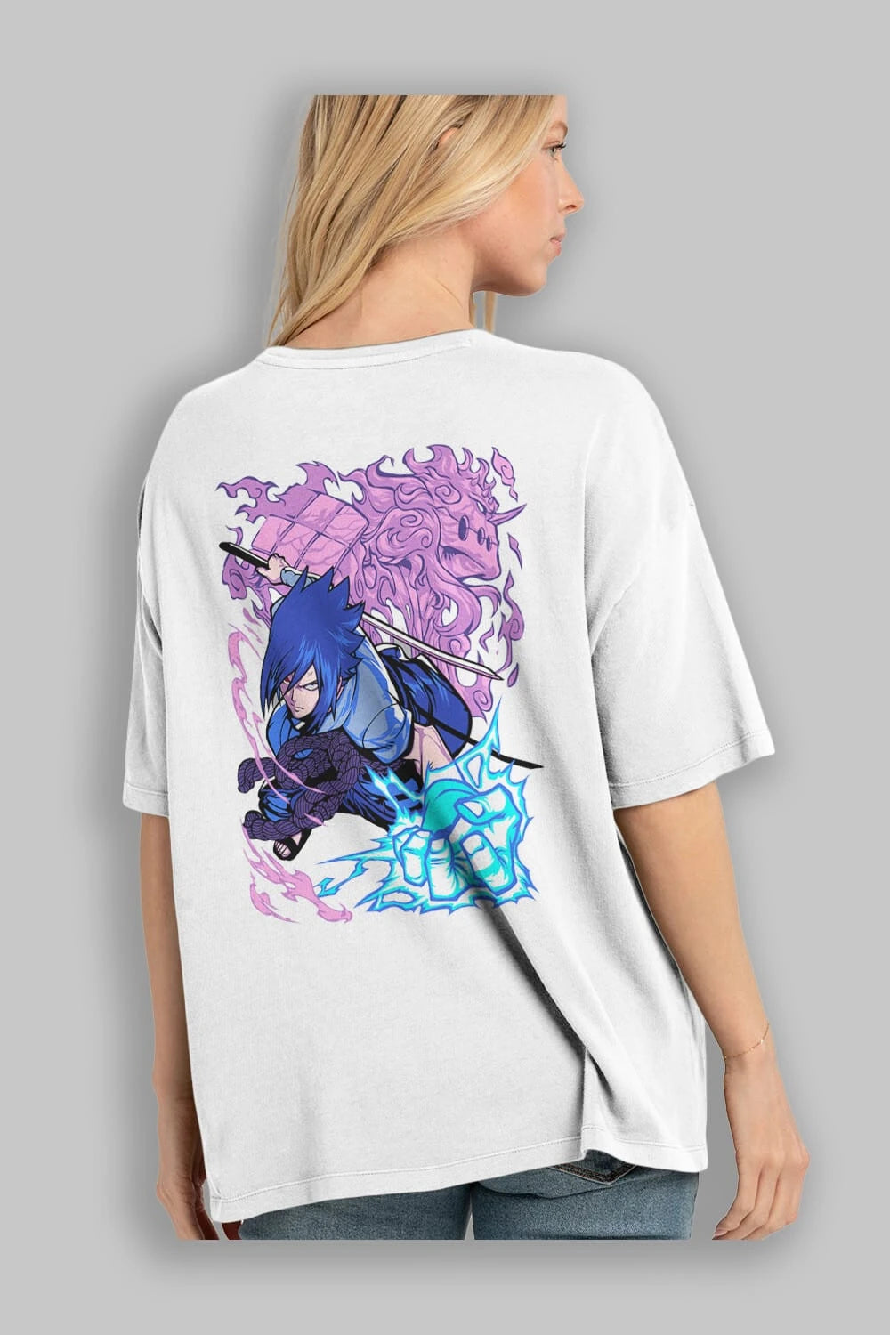 NARUTO SASUKE UCHIHA 2 Anime Arka Baskılı Oversize t-shirt Erkek Kadın Unisex