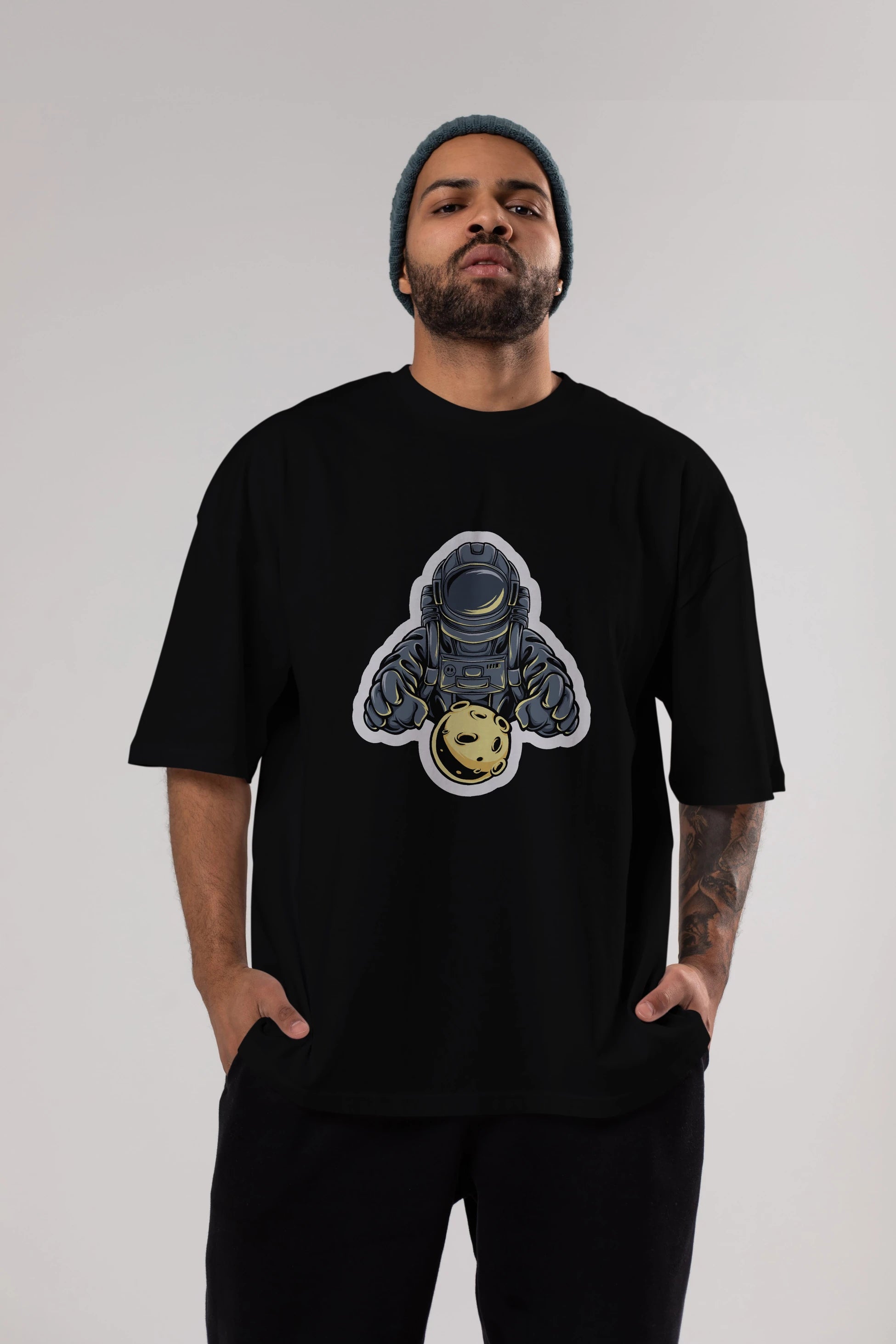 Astromoon sticker Ön Baskılı Oversize t-shirt Erkek Kadın Unisex