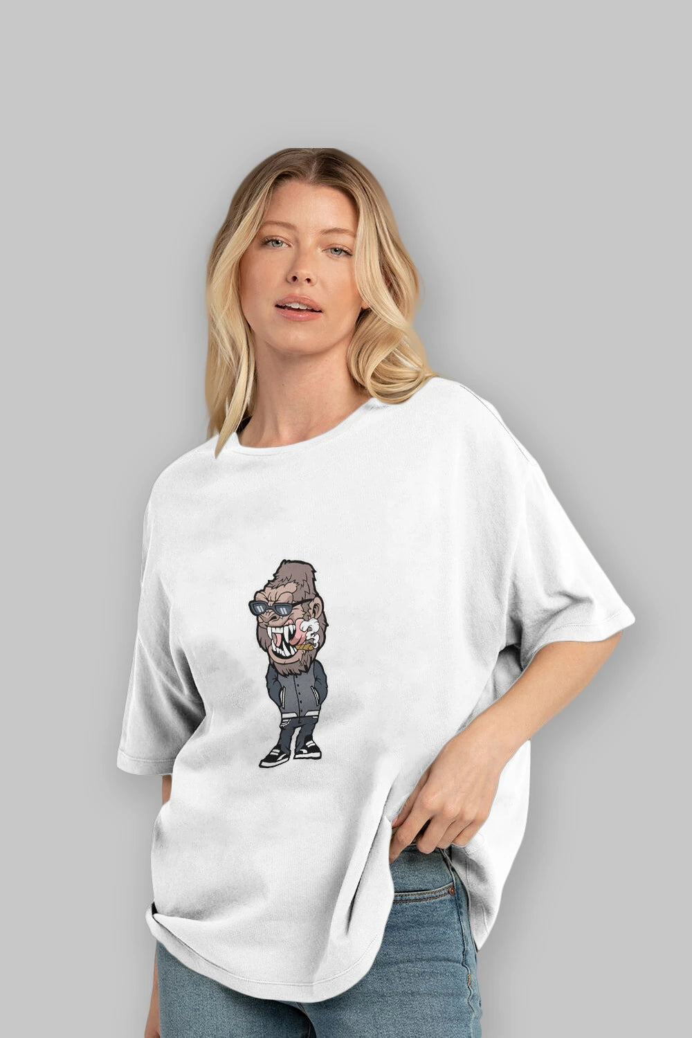Gorilla Street Style Ön Baskılı Oversize t-shirt Erkek Kadın Unisex %100 Pamuk tişort