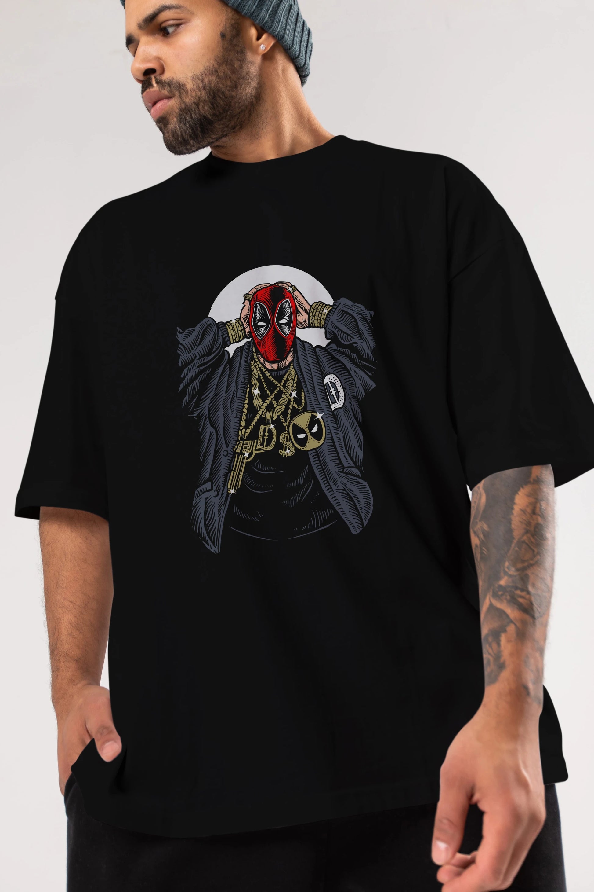 Deadpool Gangsta Ön Baskılı Oversize t-shirt Erkek Kadın Unisex %100 Pamuk tişort