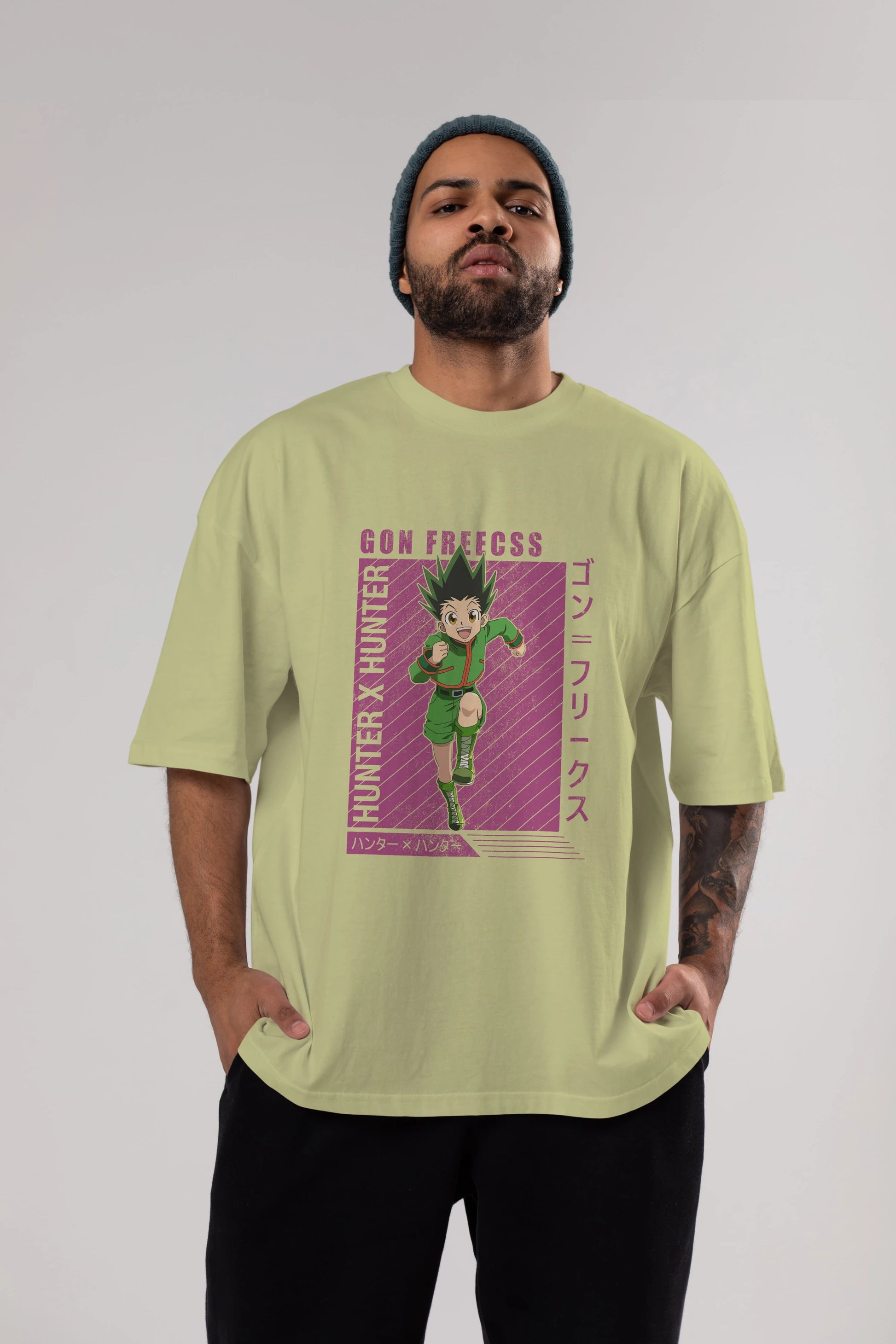 Gon Freecss HUNTER X HUNTER 3 Anime Ön Baskılı Oversize t-shirt %100 pamuk Erkek Kadın Unisex