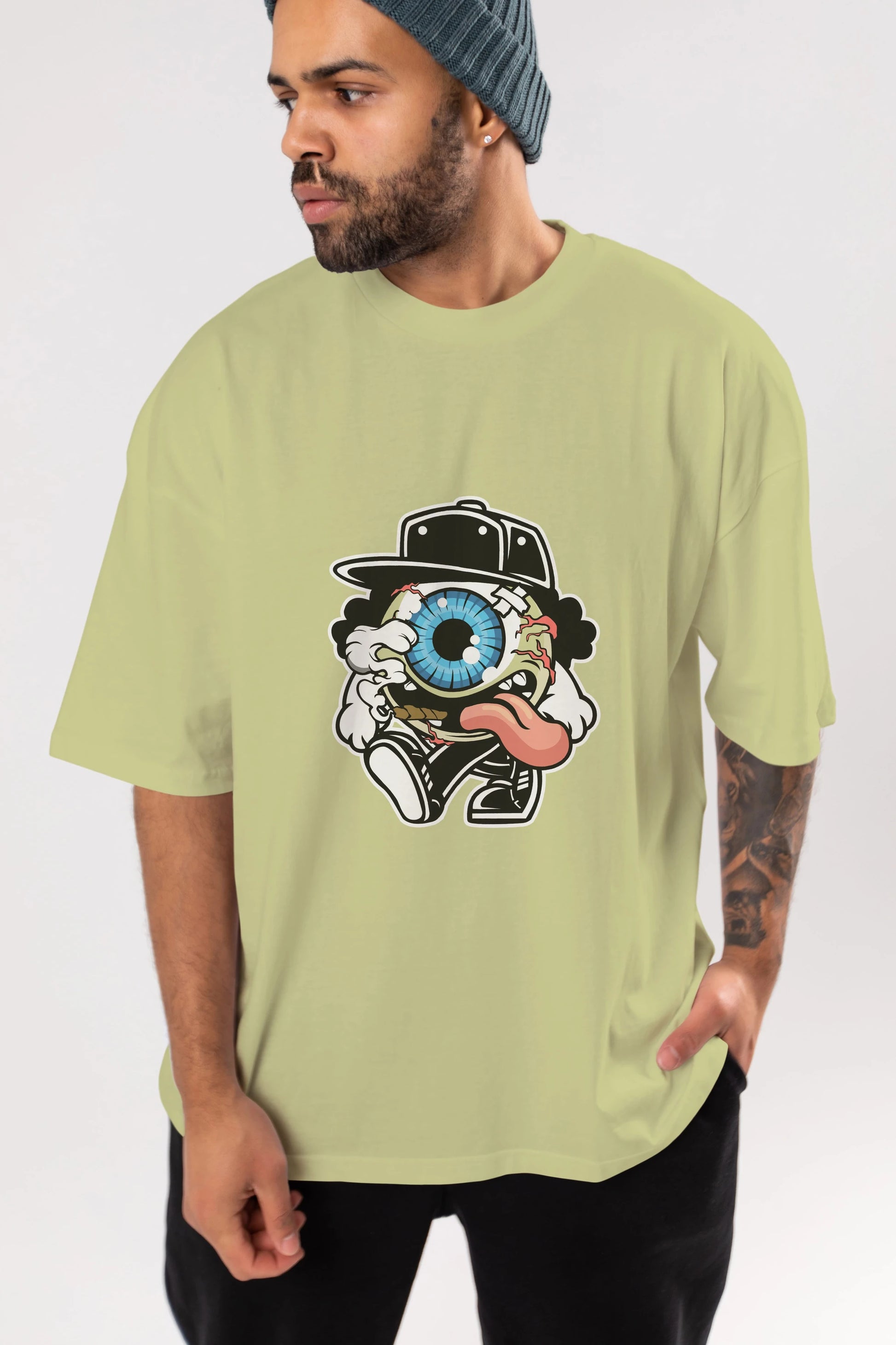 Eyeball Ön Baskılı Oversize t-shirt Erkek Kadın Unisex %100 Pamuk tişort
