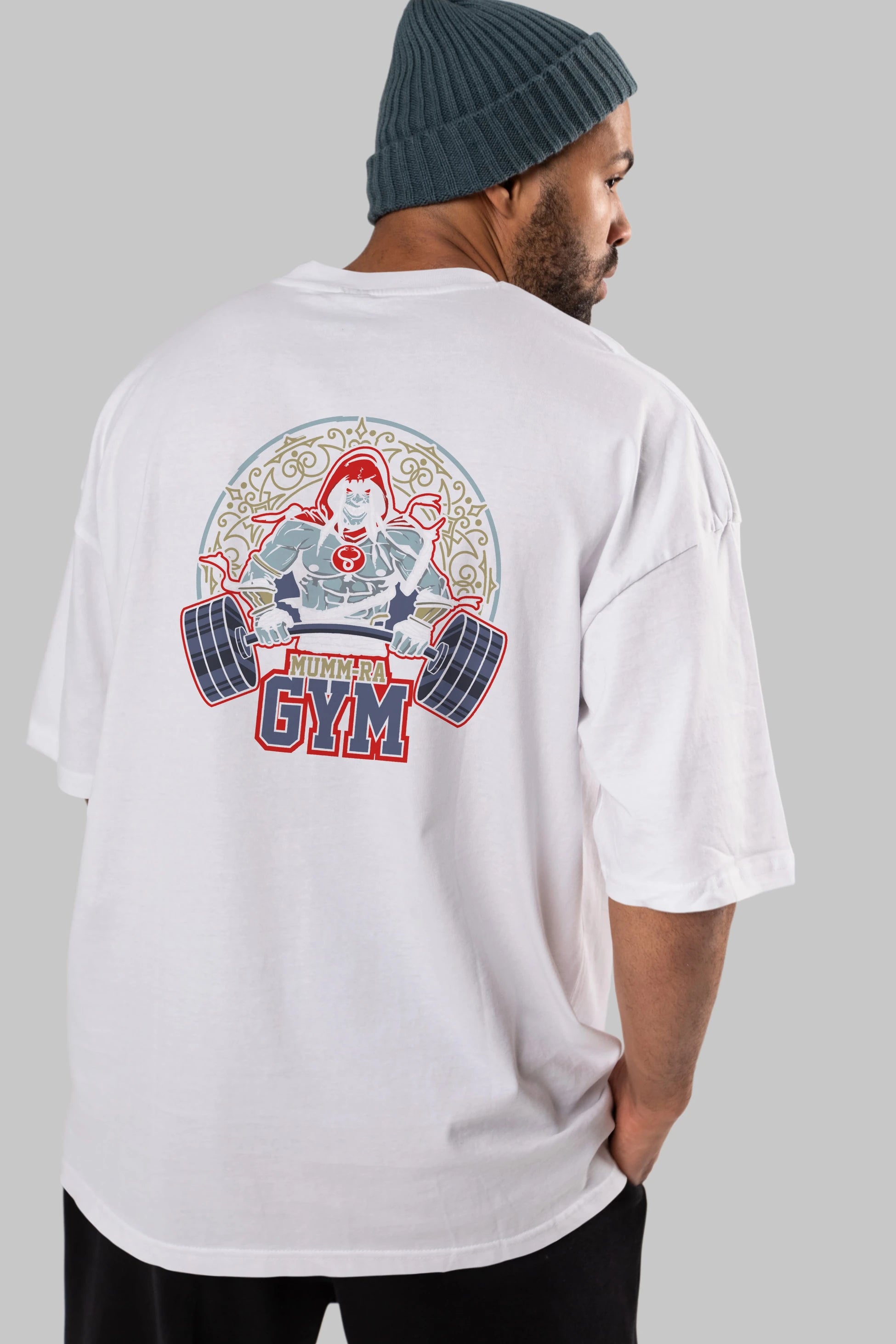 Mumm-ra GYM Arka Baskılı Oversize t-shirt Erkek Kadın Unisex %100 Pamuk Bisiklet Yaka tişort