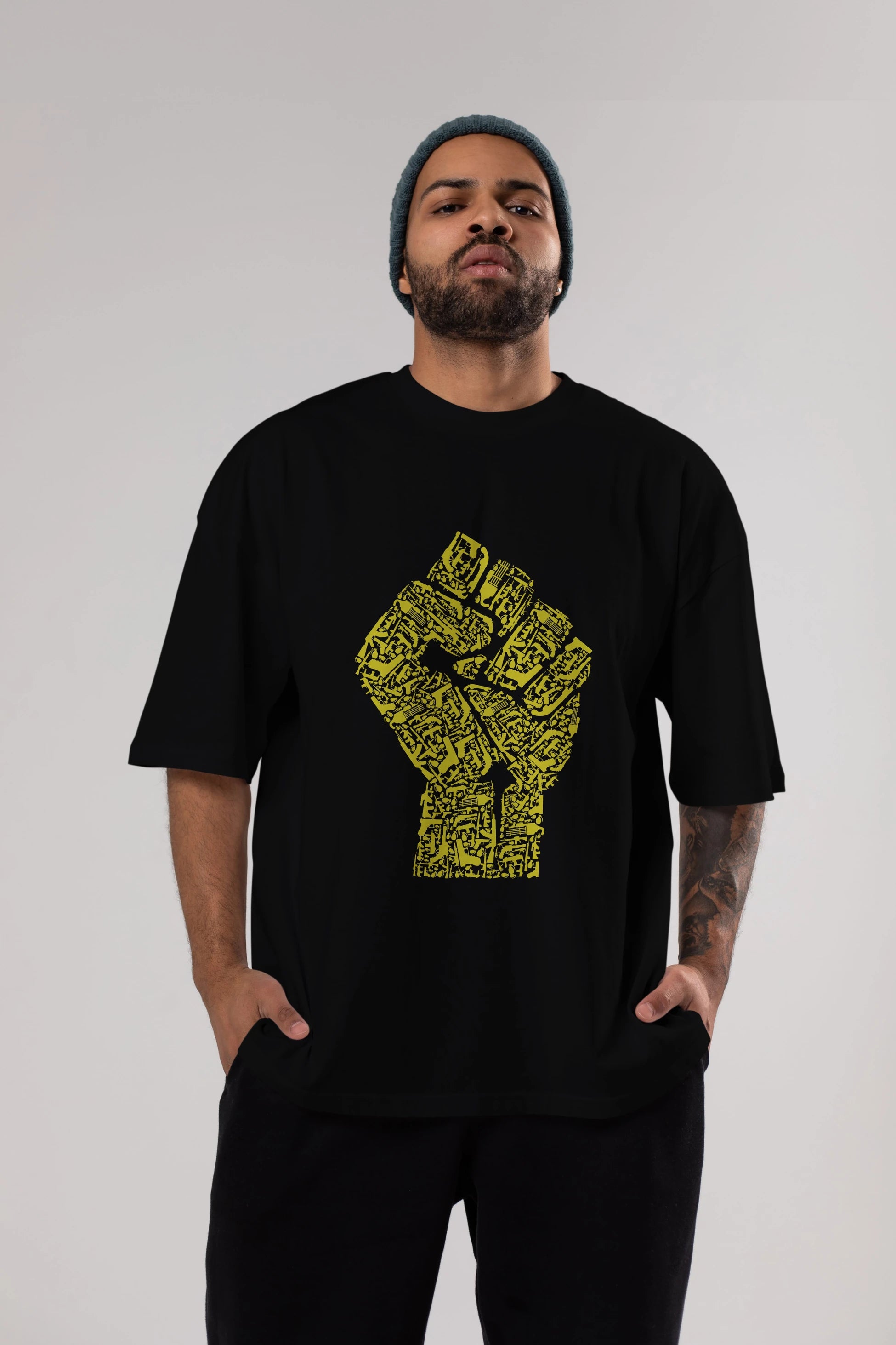 Hand Of Revolution Ön Baskılı Oversize t-shirt %100 pamuk Erkek Kadın Unisex