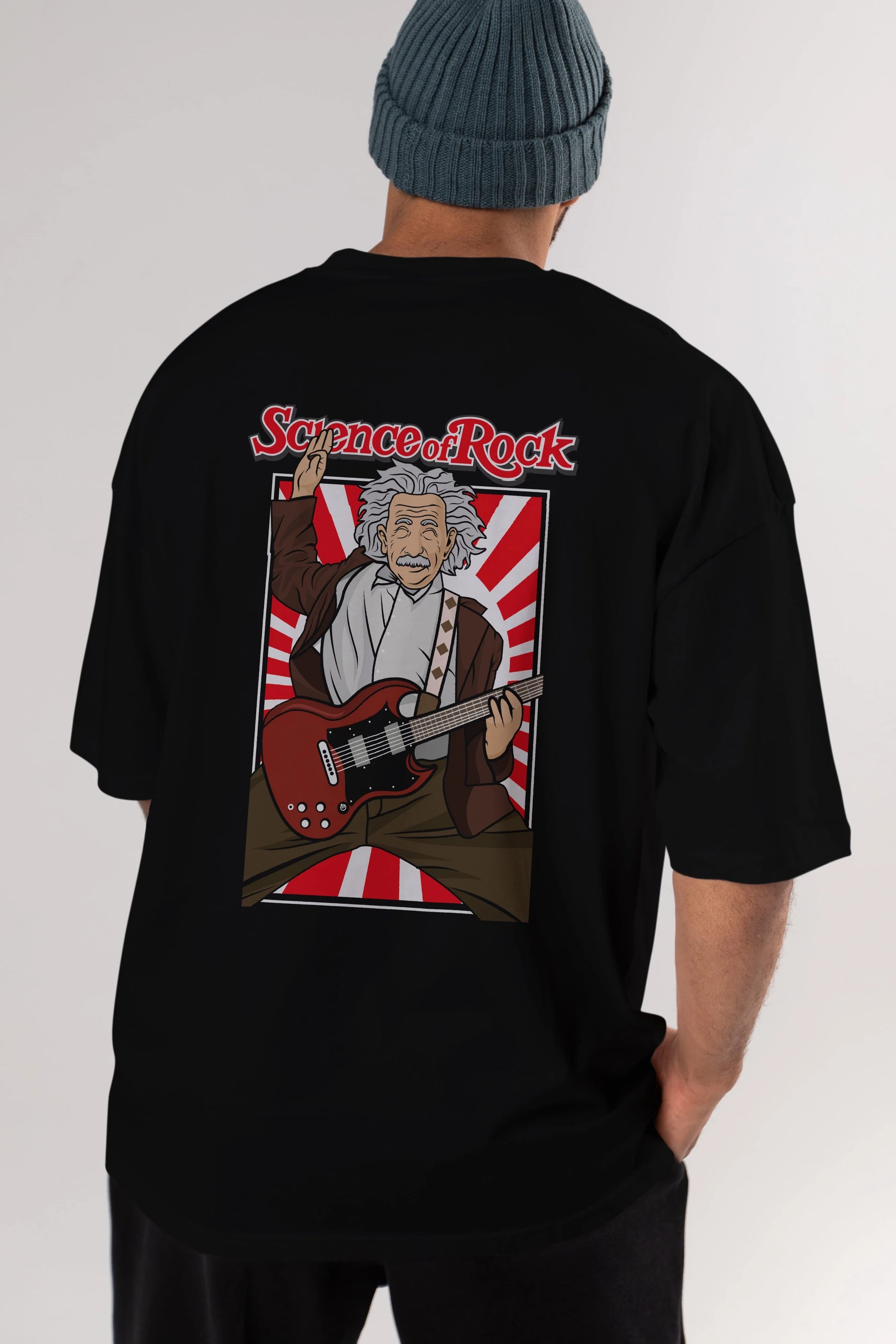 Einstein Science Of Rock Arka Baskılı Oversize t-shirt Erkek Kadın Unisex %100 Pamuk tişort