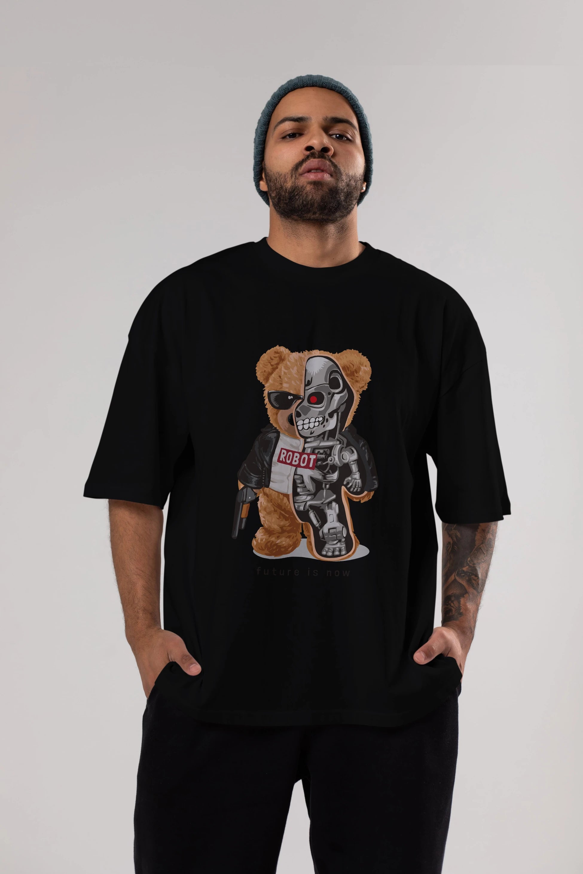 Teddy Bear Robot Ön Baskılı Oversize t-shirt Erkek Kadın Unisex %100 Pamuk