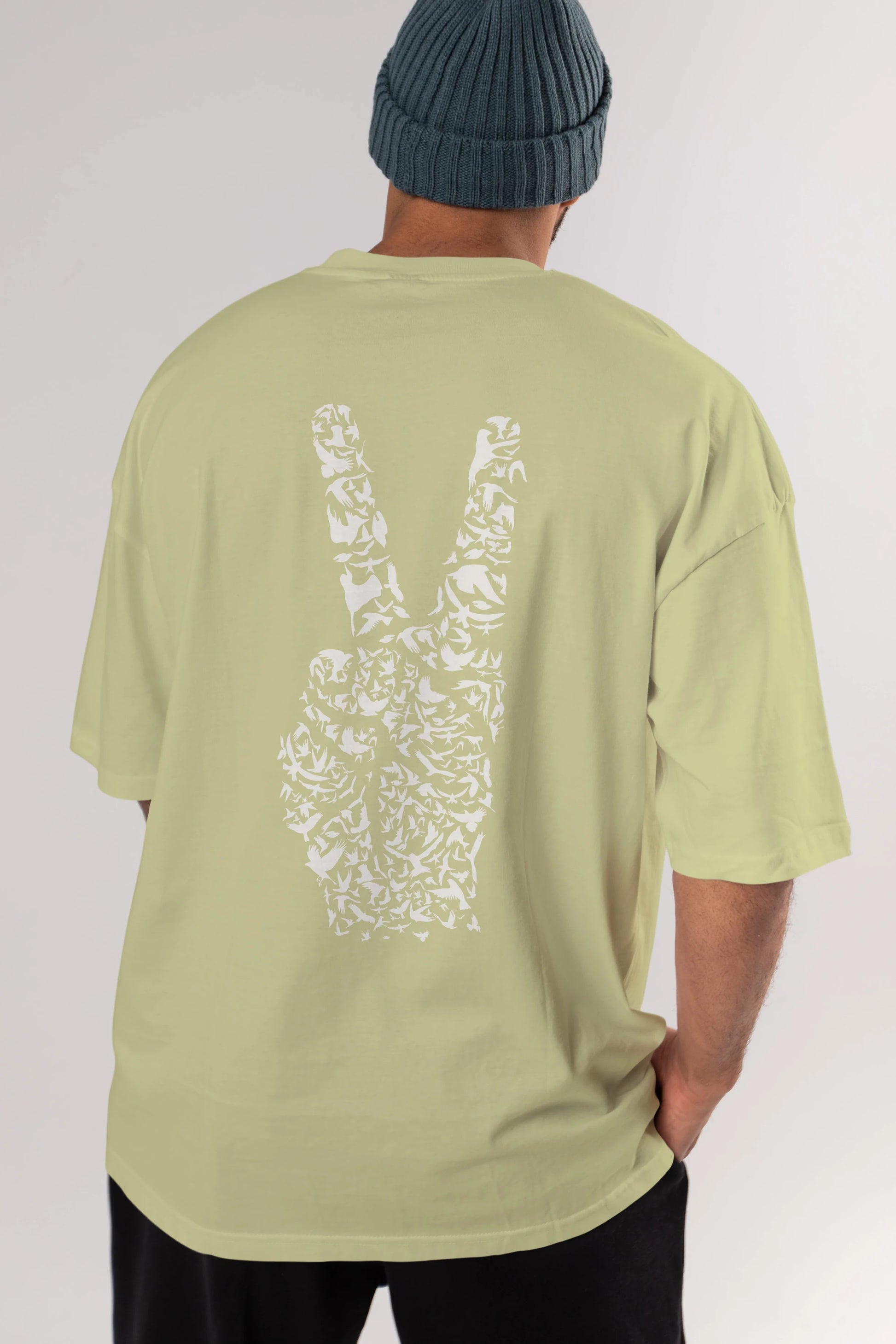 Peace Arka Baskılı Oversize t-shirt %100 pamuk Erkek Kadın Unisex