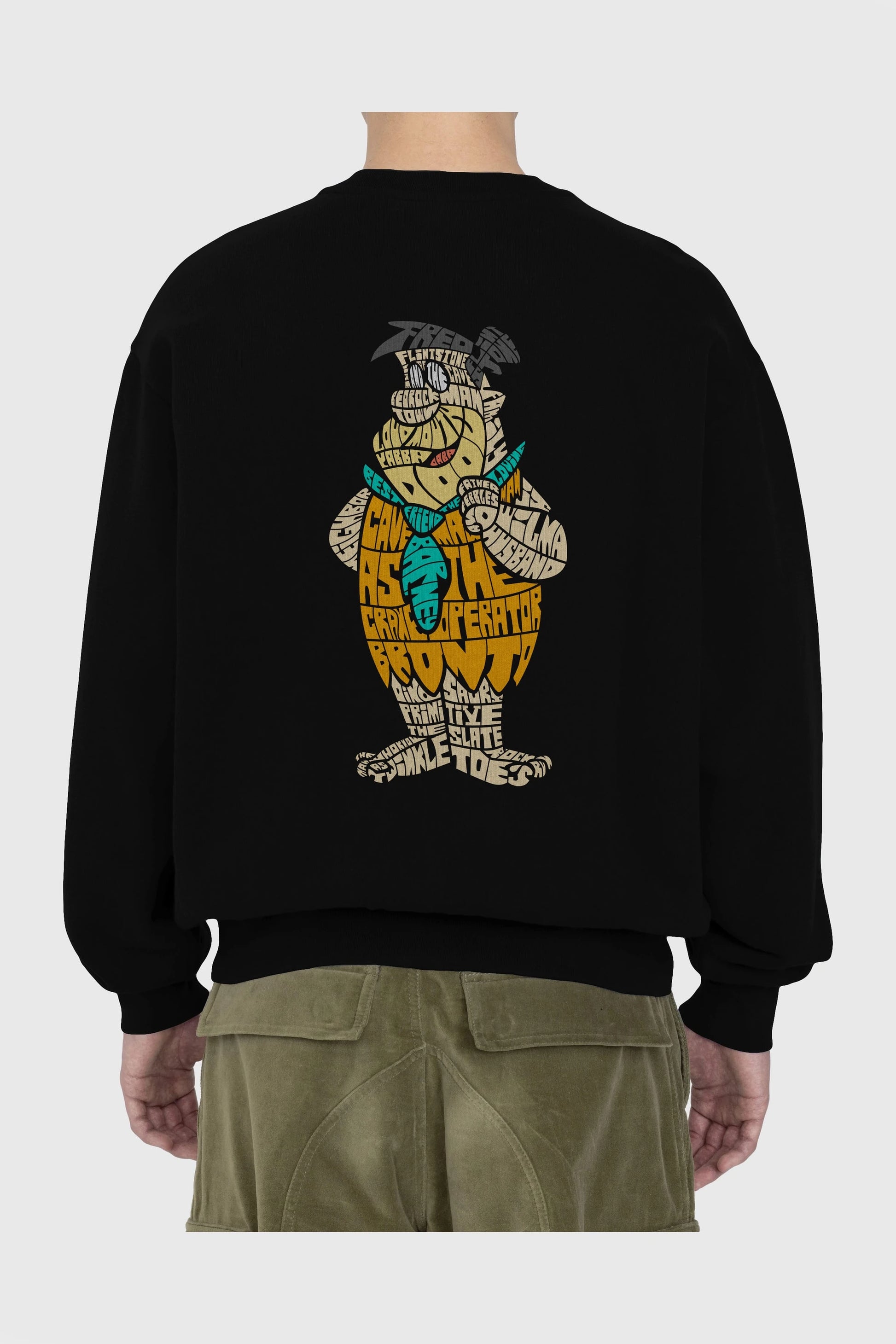Fred Flintstone Arka Baskılı Oversize Sweatshirt Erkek Kadın Unisex