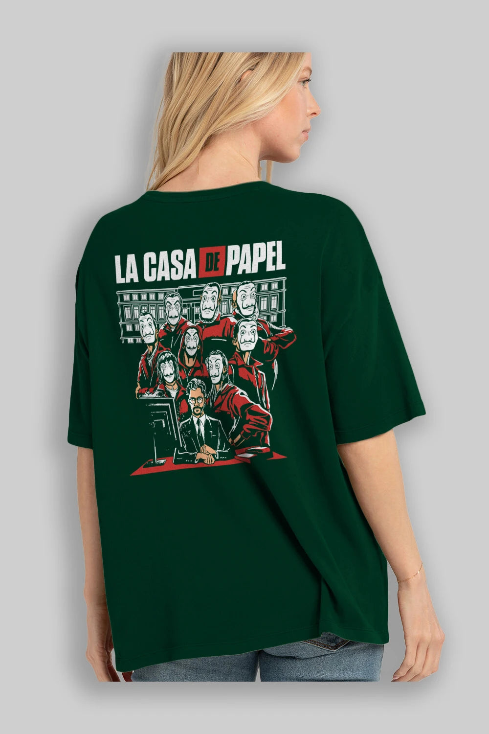La Casa De Papel (5) Arka Baskılı Oversize t-shirt Erkek Kadın Unisex %100 Pamuk Bisiklet Yaka tişort