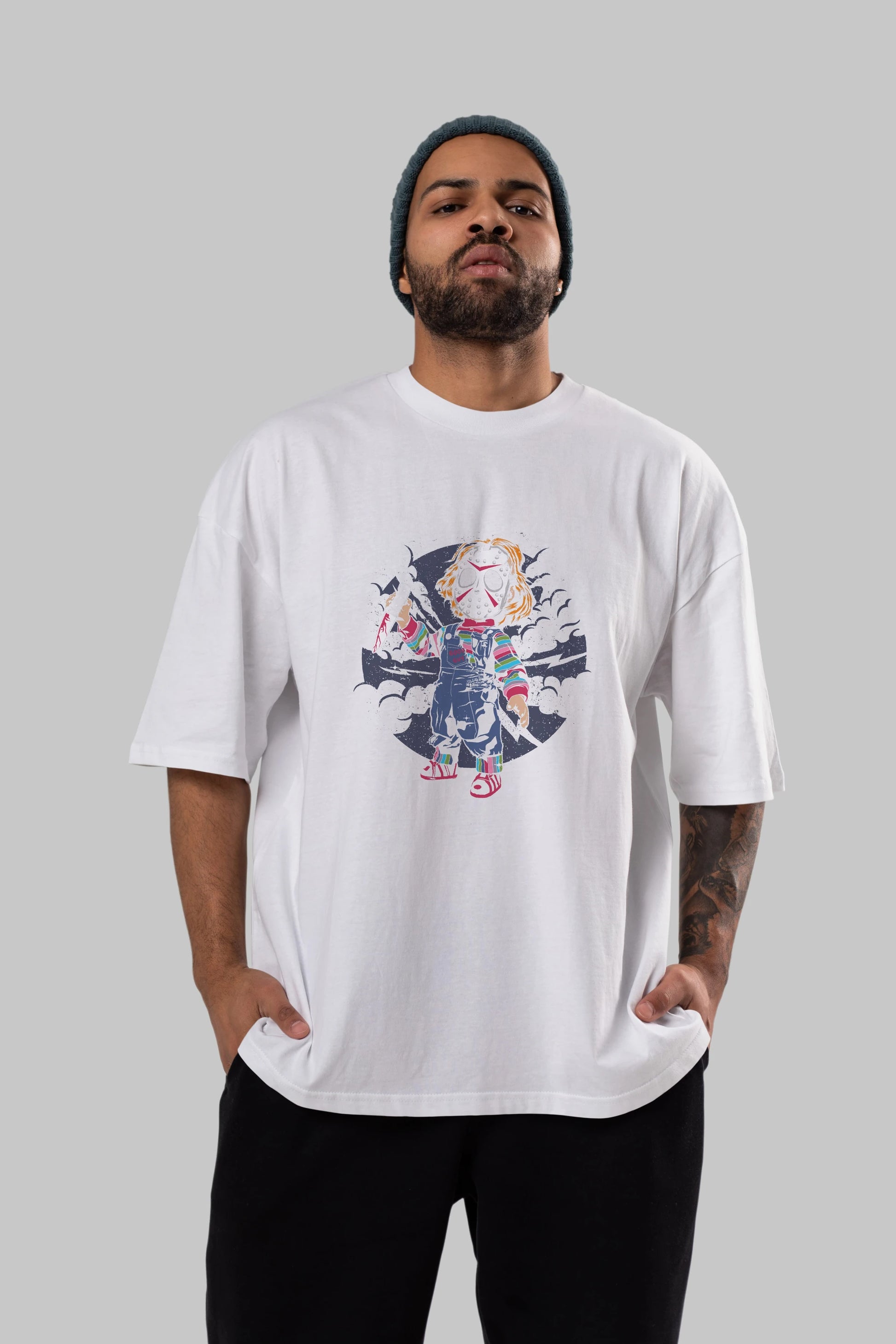 Chucky Ön Baskılı Oversize t-shirt Erkek Kadın Unisex %100 Pamuk tişort