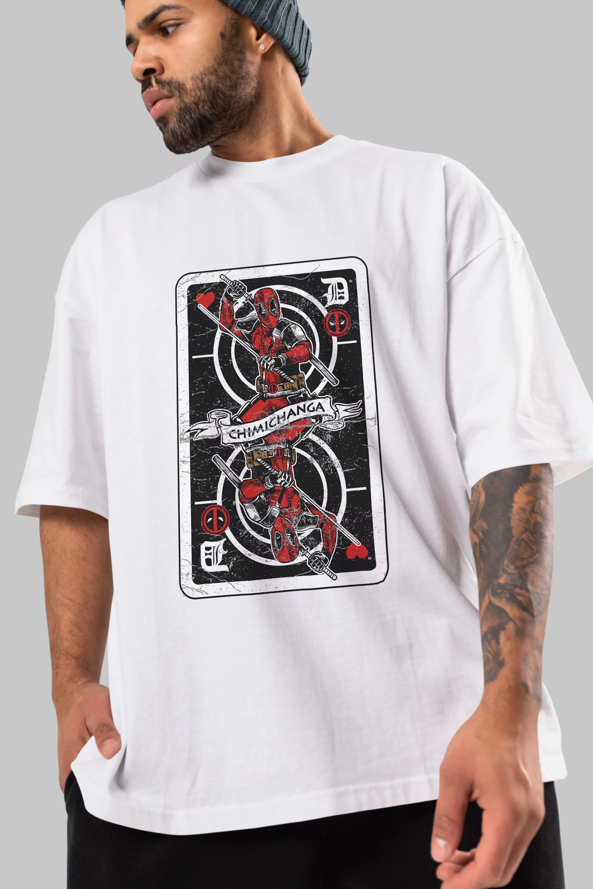 Deadpool Card Ön Baskılı Oversize t-shirt Erkek Kadın Unisex %100 Pamuk tişort