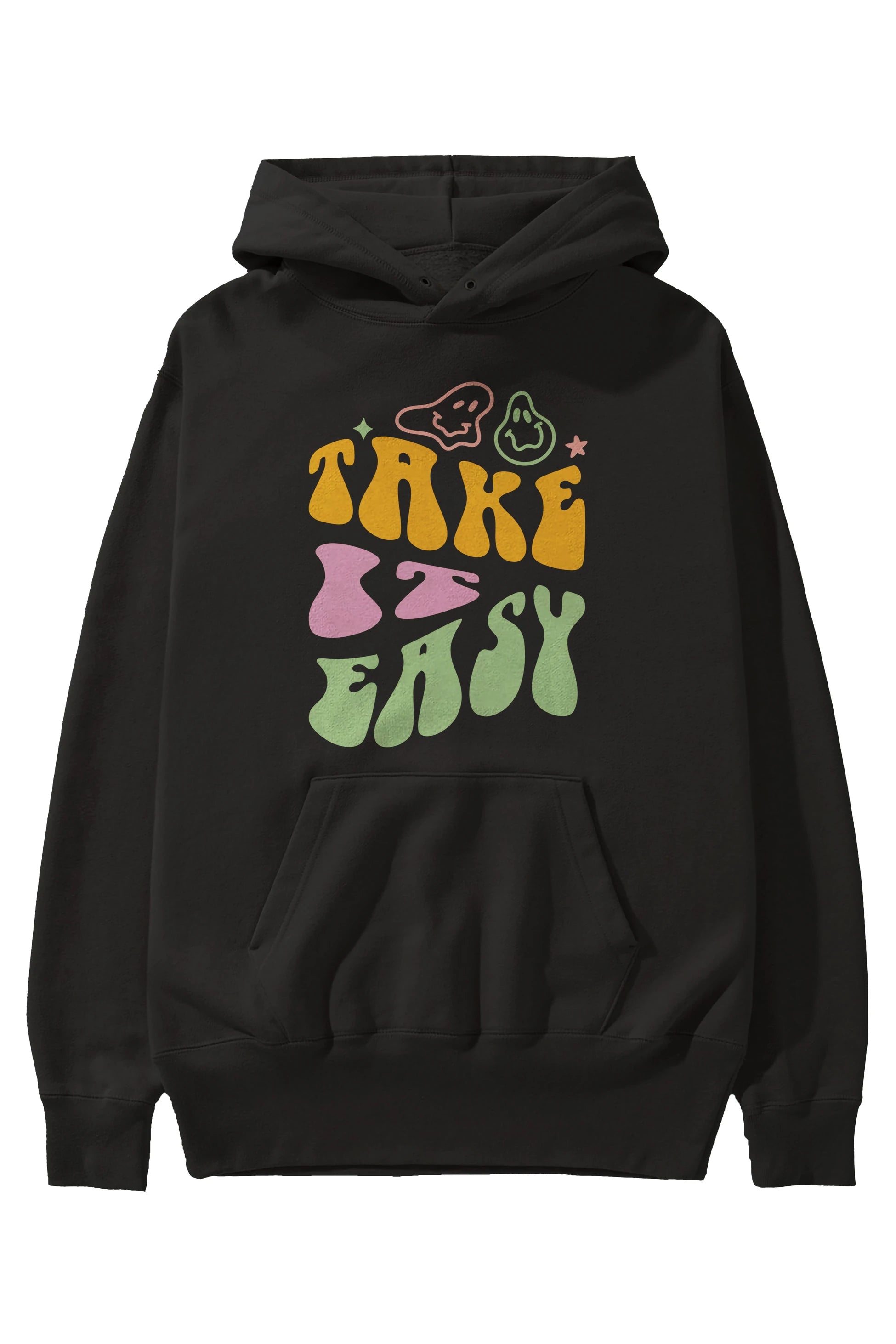 Take it Easy Yazılı Ön Baskılı Oversize Hoodie Kapüşonlu Sweatshirt Erkek Kadın Unisex