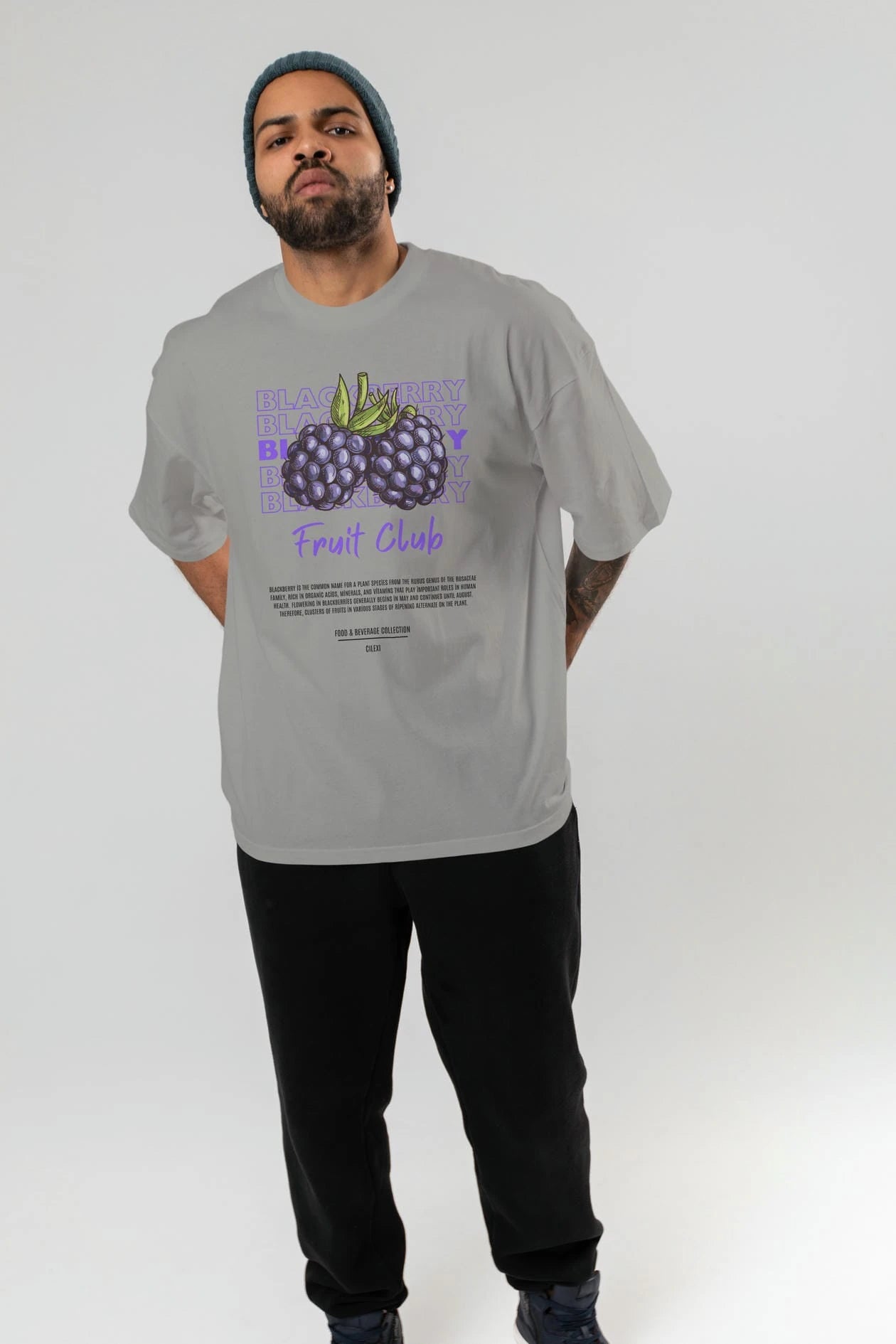 Blackberry Ön Baskılı Oversize t-shirt Erkek Kadın Pamuk Bisiklet Yaka tişort
