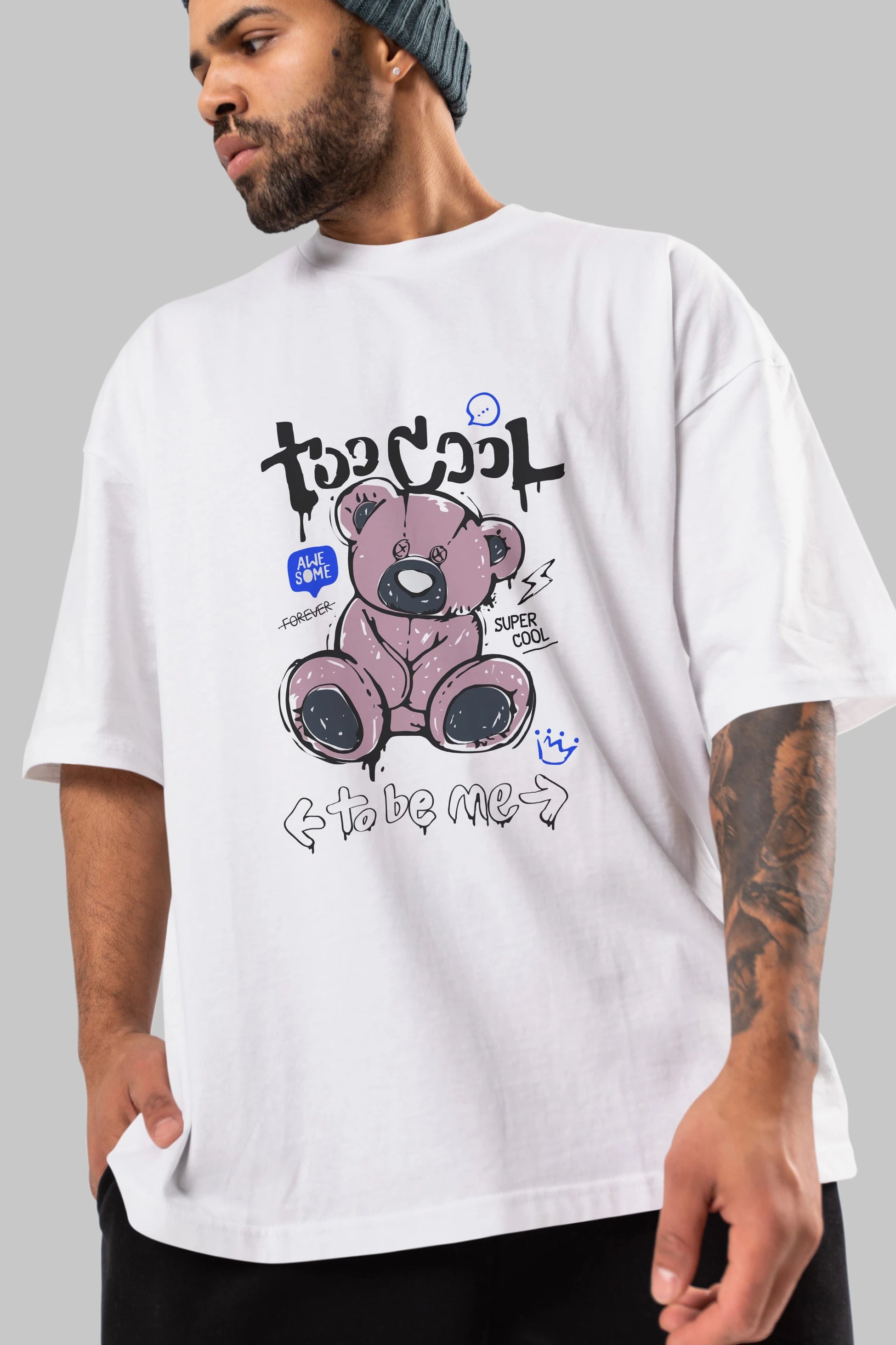 Too Cool Bear Ön Baskılı Oversize t-shirt Erkek Kadın Unisex