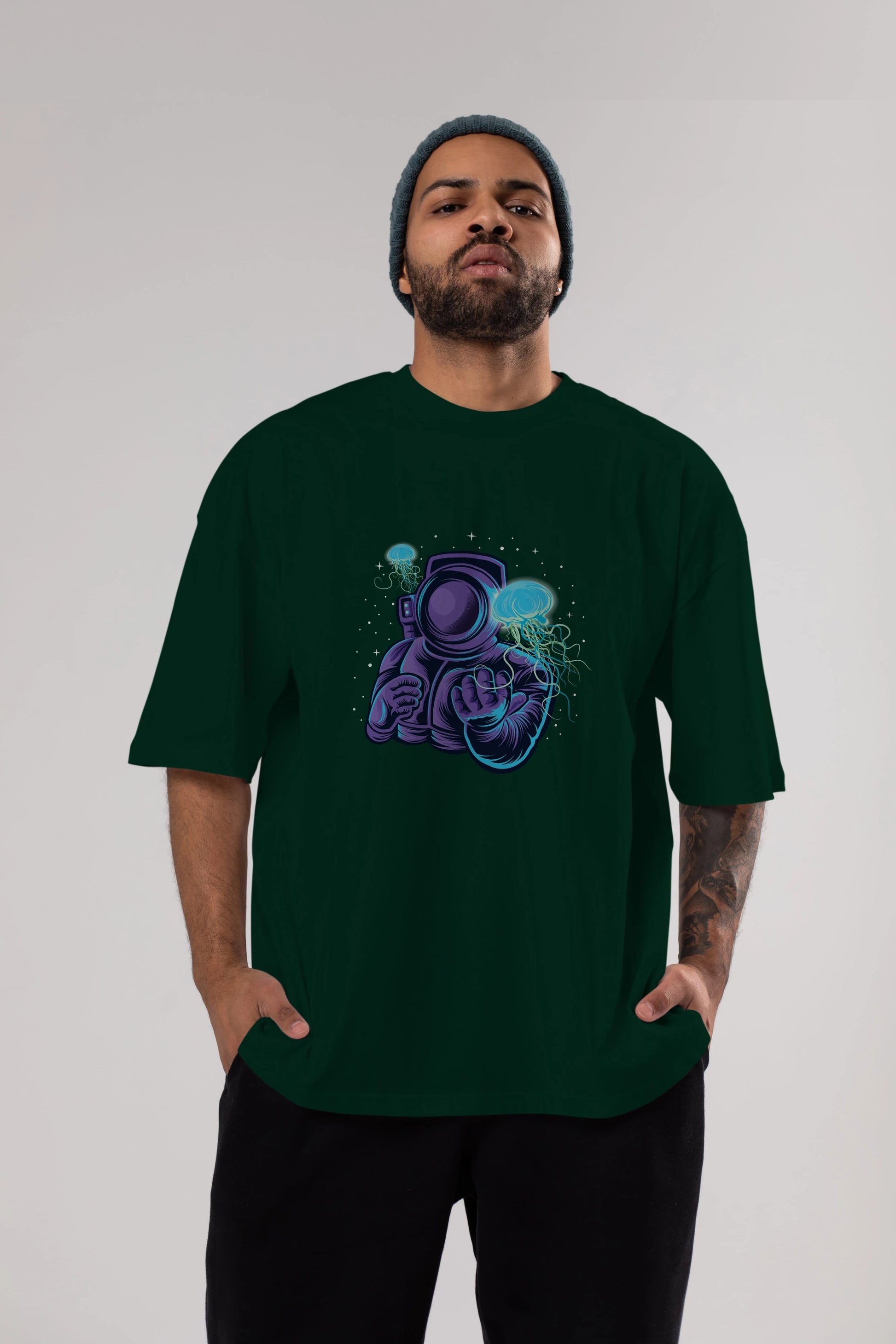 Astronaut and Jellyfish Ön Baskılı Oversize t-shirt Erkek Kadın Unisex
