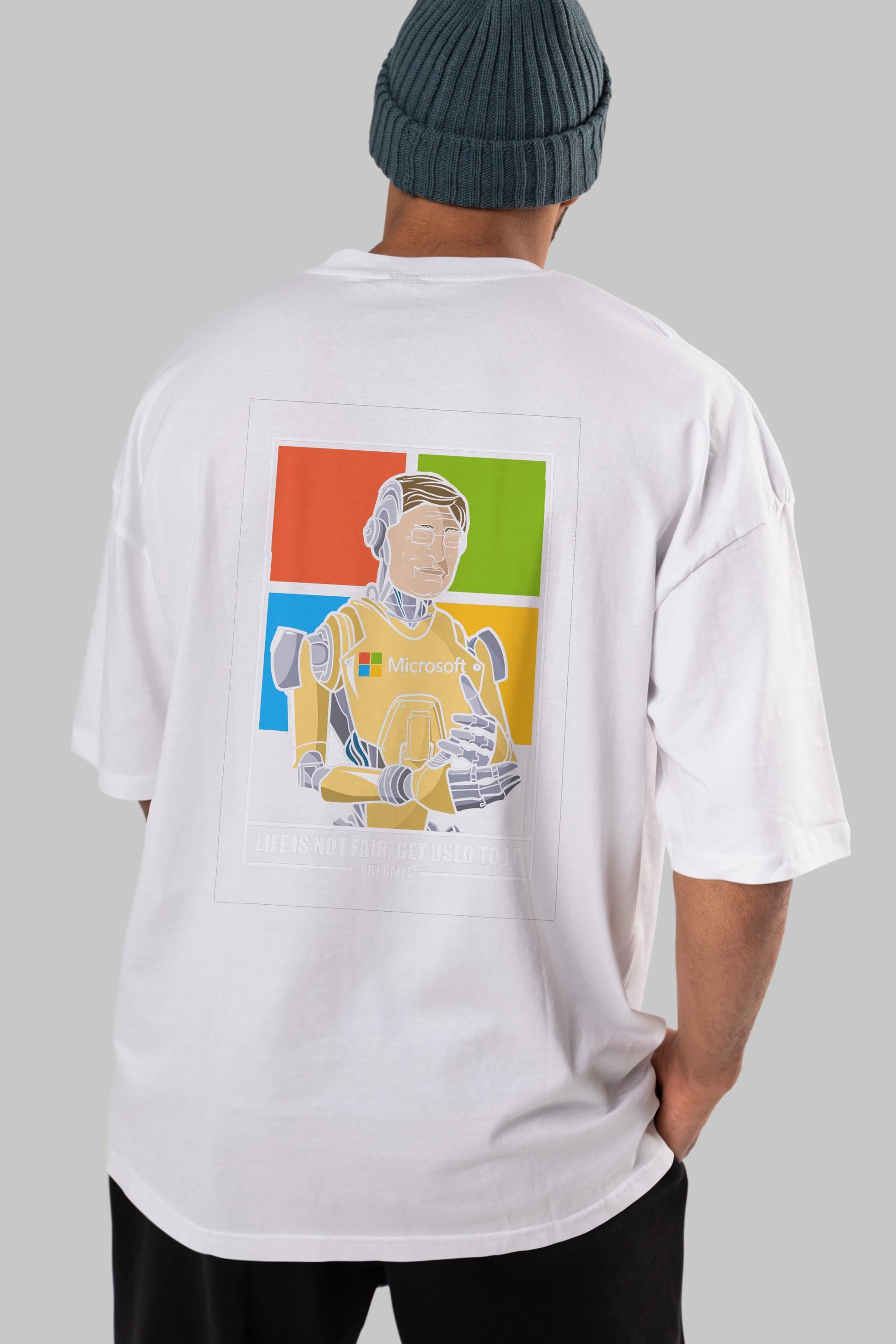 Bill Gates Robot Human Arka Baskılı Oversize t-shirt Erkek Kadın Unisex %100 Pamuk tişort