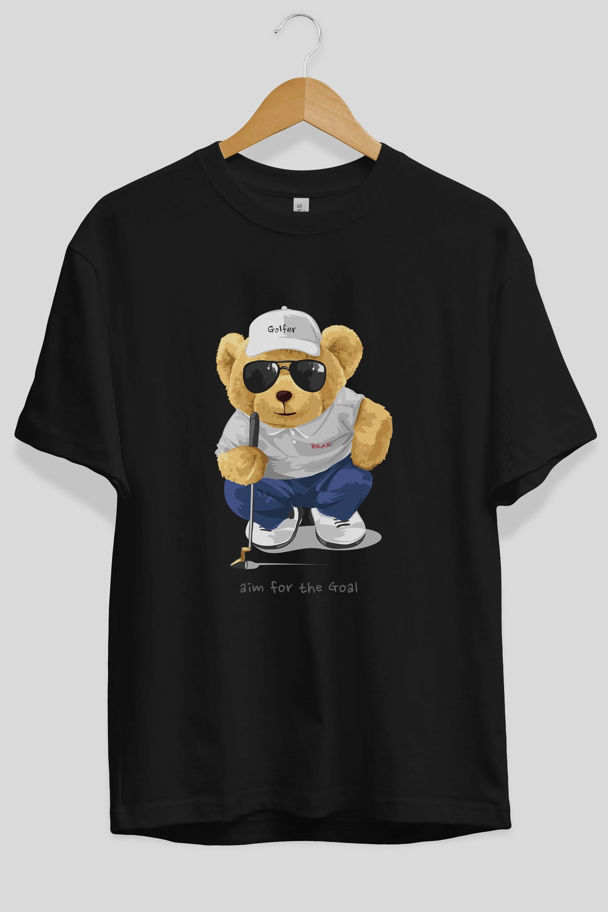 Teddy Bear Golfer Ön Baskılı Oversize t-shirt Erkek Kadın Unisex %100 Pamuk