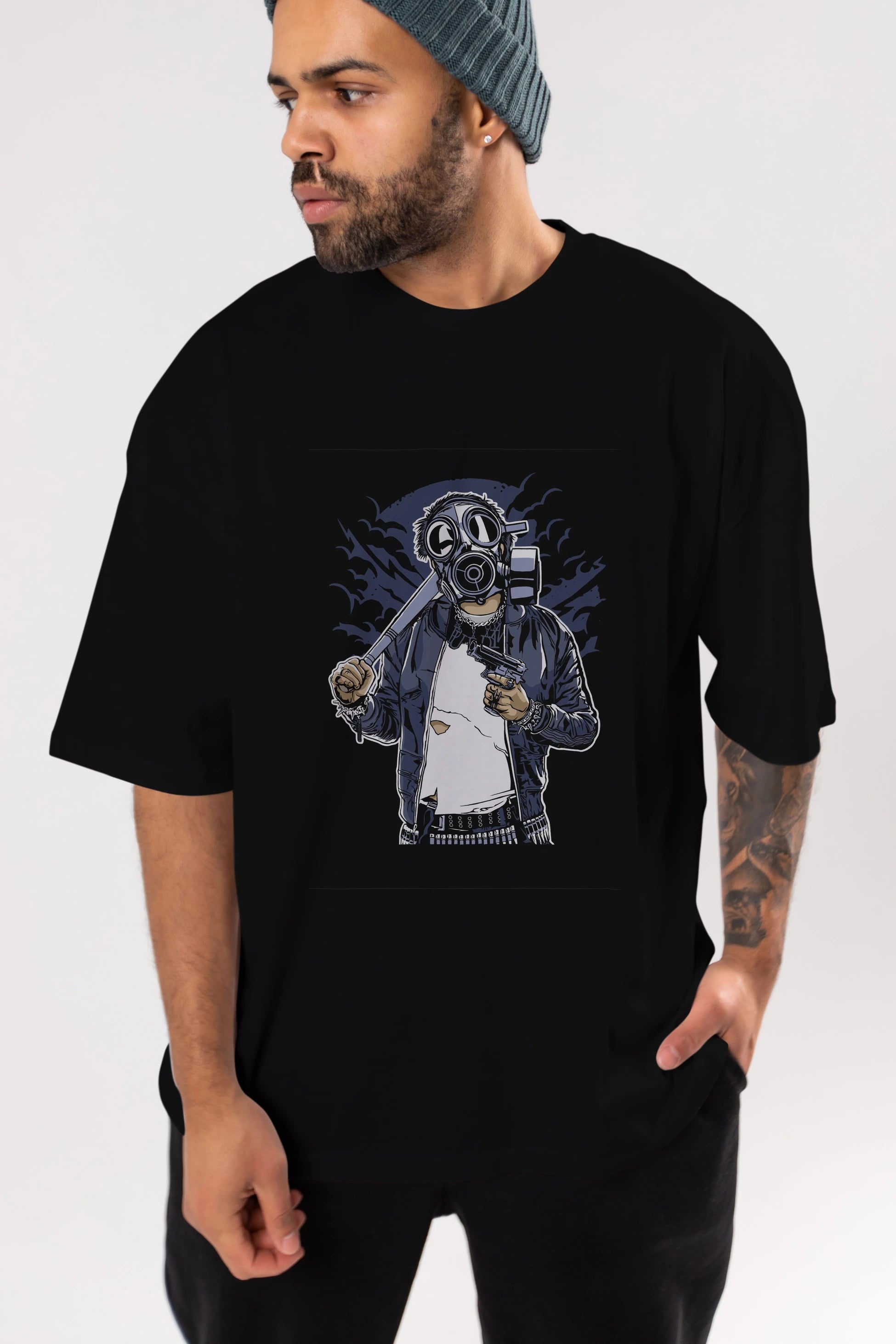 Gasmask Bastard Ön Baskılı Oversize t-shirt Erkek Kadın Unisex %100 Pamuk tişort