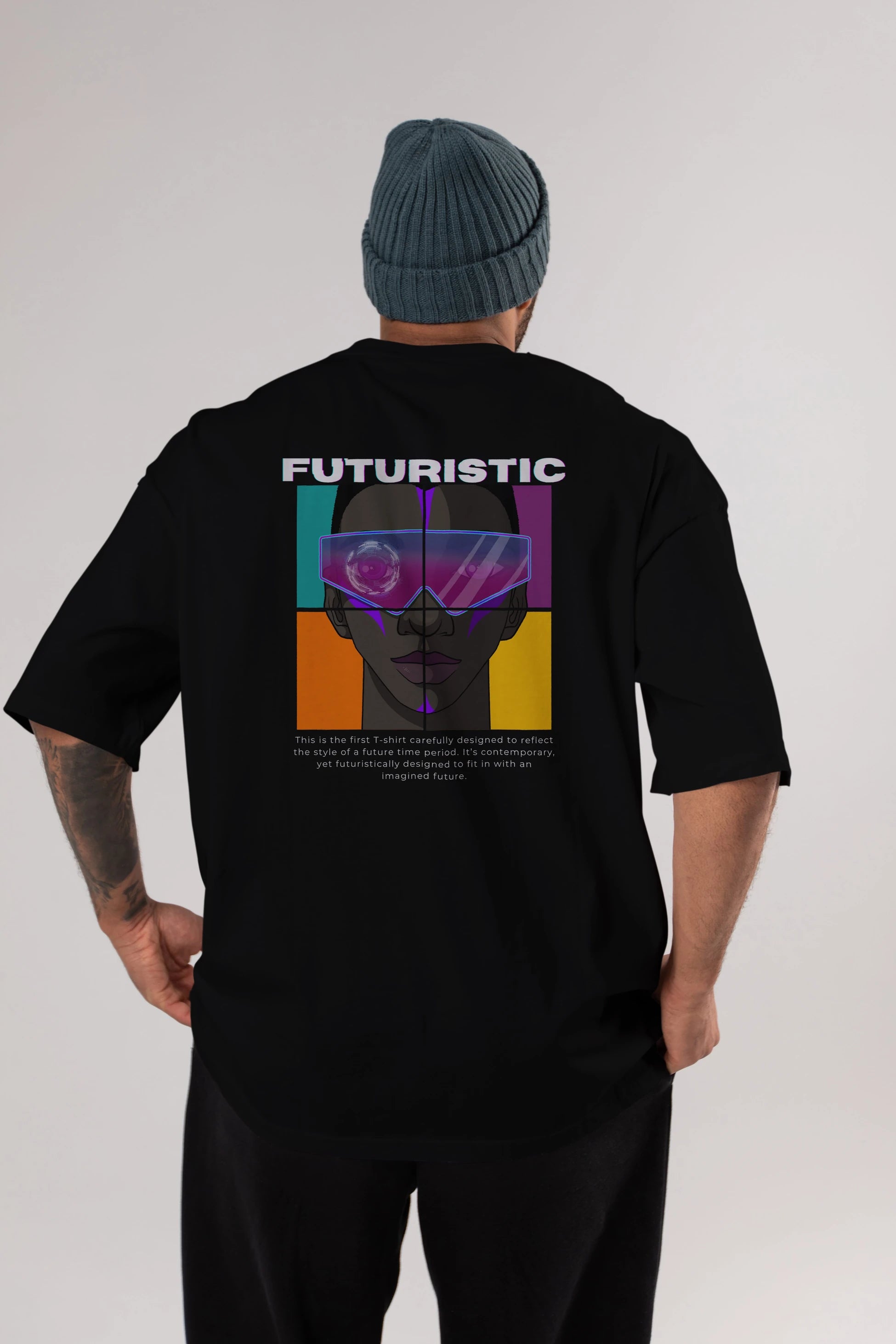 Futuristic Streetwear Arka Baskılı Oversize t-shirt Erkek Kadın Unisex