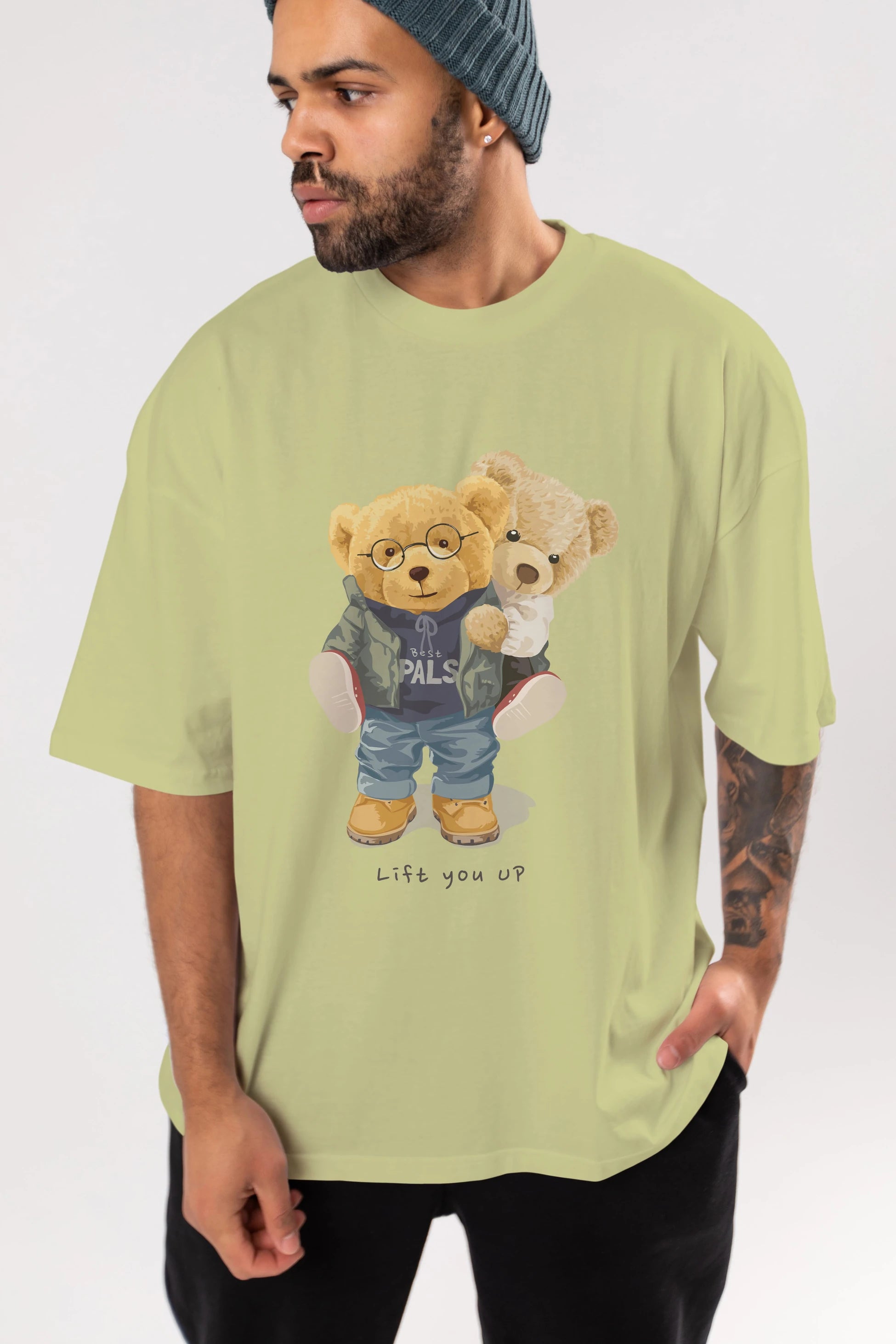 Teddy Bear Lift You Up Ön Baskılı Oversize t-shirt Erkek Kadın Unisex %100 Pamuk