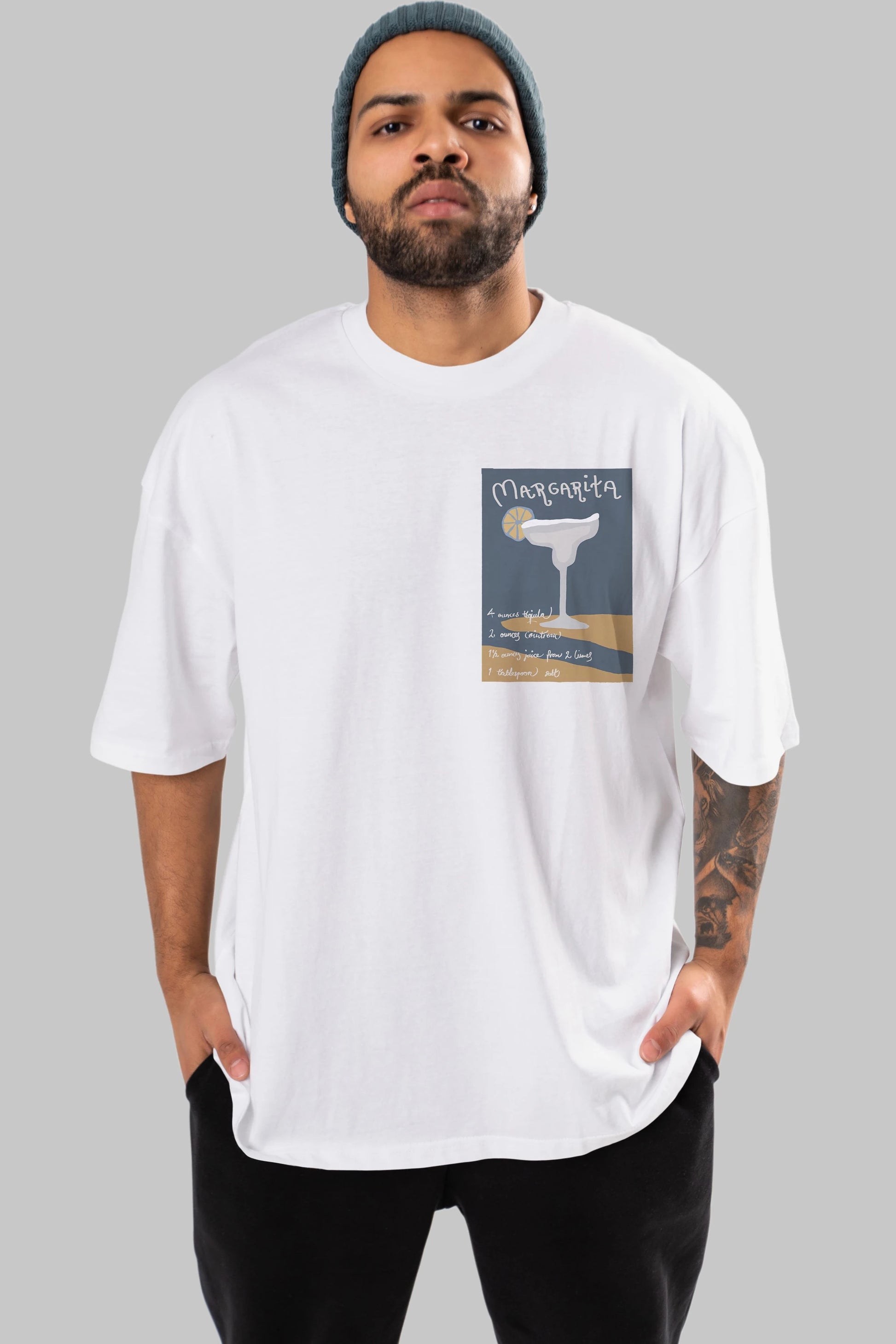 Margarita 2 Ön Sol Baskılı Oversize t-shirt Erkek Kadın Unisex %100 Pamuk Bisiklet Yaka tişort