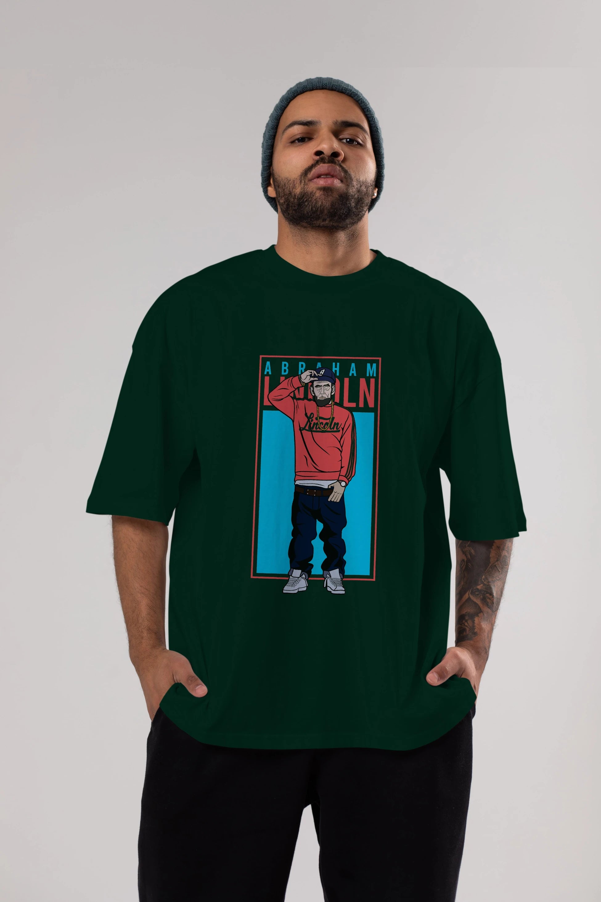 Abraham Lincoln Ön Baskılı Oversize t-shirt Erkek Kadın Unisex %100 Pamuk tişort