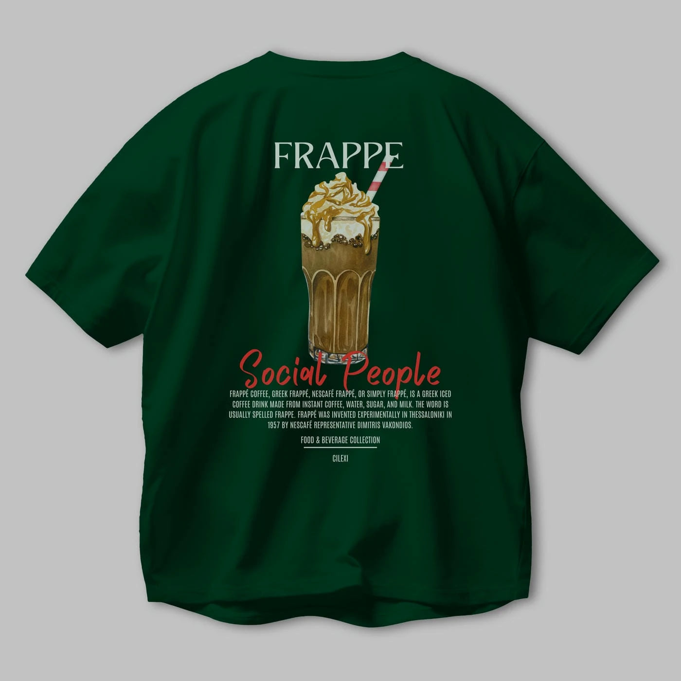 Frappe Kokteyl Serisi Baskılı Oversize t-shirt Erkek Kadın Unisex %100 Pamuk Bisiklet Yaka tişort