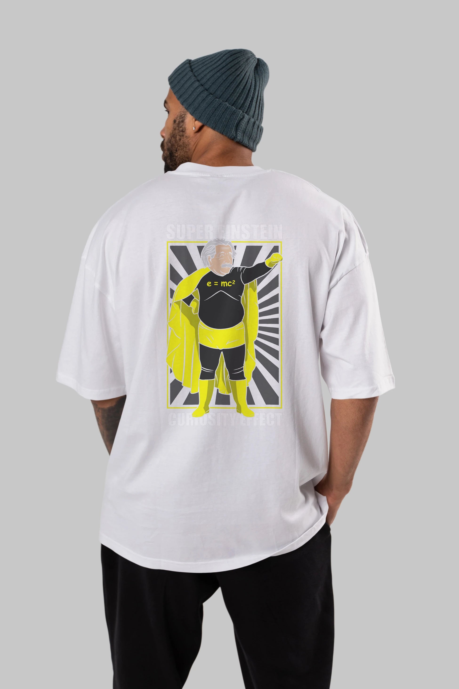 Super Einsten Arka Baskılı Oversize t-shirt Erkek Kadın Unisex %100 Pamuk tişort