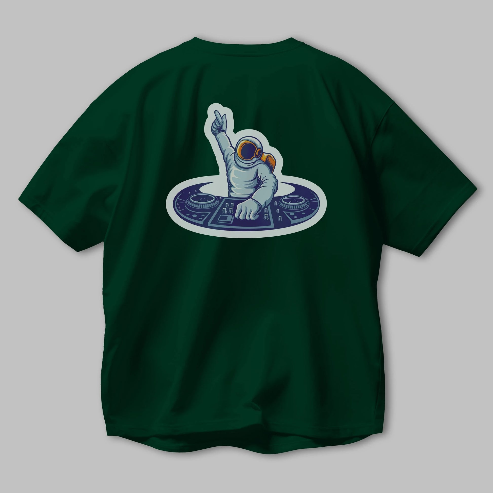 Astronaut Disk Jockey Party Sticker Arka Baskılı Oversize t-shirt Erkek Kadın Unisex