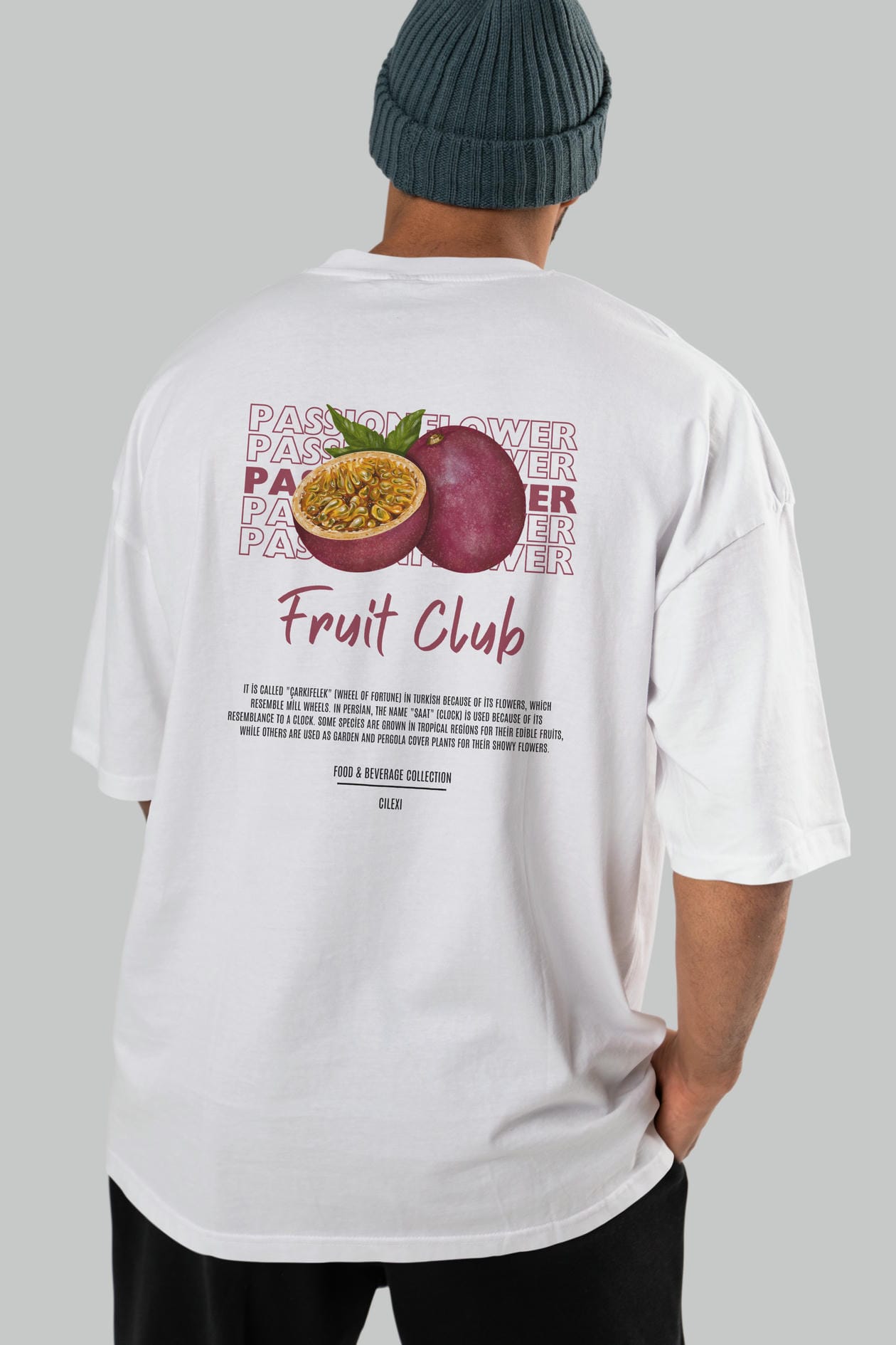 Passionflower Arka Baskılı Oversize t-shirt Erkek Kadın Pamuk Bisiklet Yaka tişort