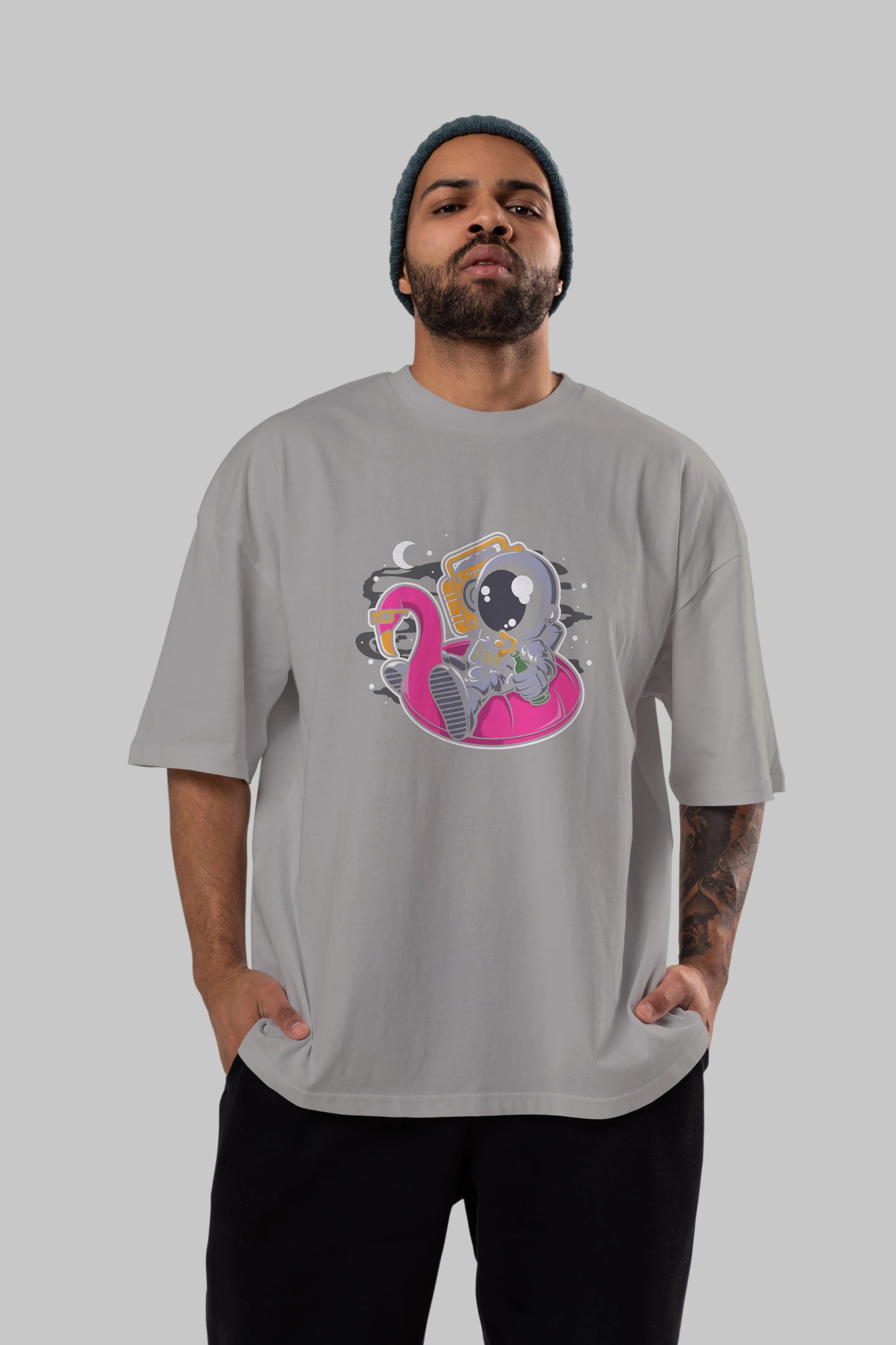 Astronaut Floaties Ballon Ön Baskılı Oversize t-shirt Erkek Kadın Unisex