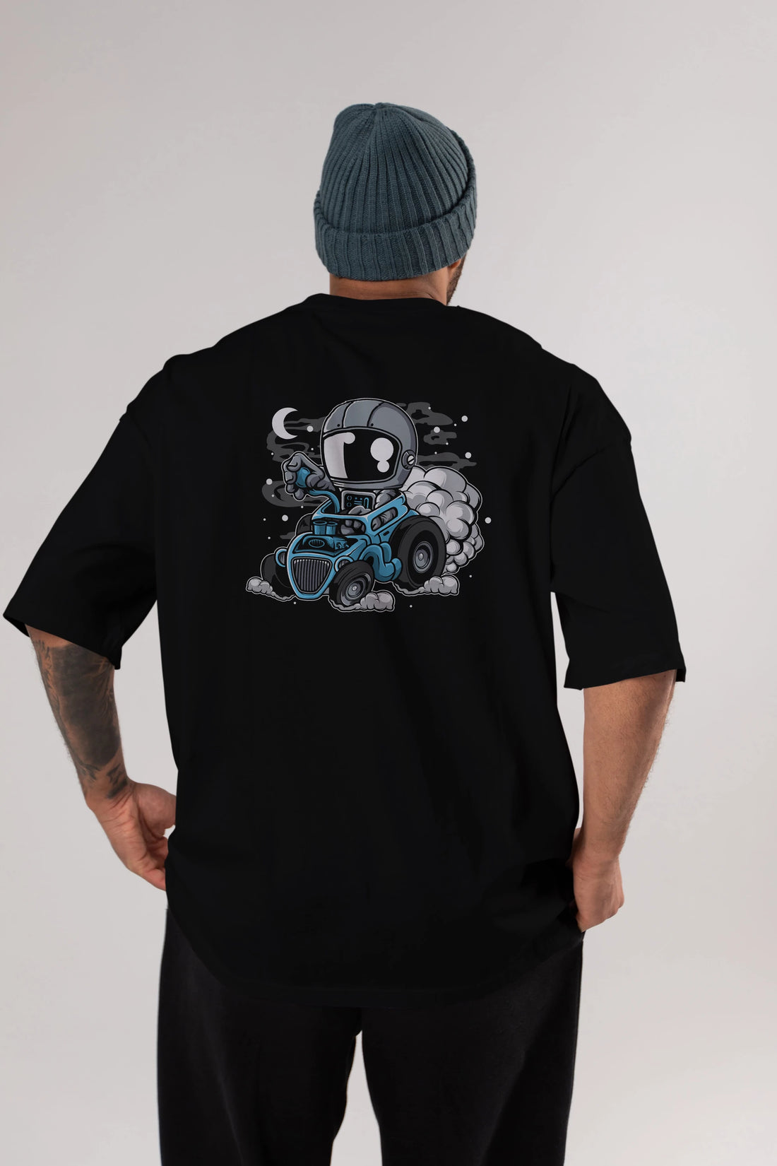 Astronaut Hotrod Arka Baskılı Oversize t-shirt Erkek Kadın Unisex