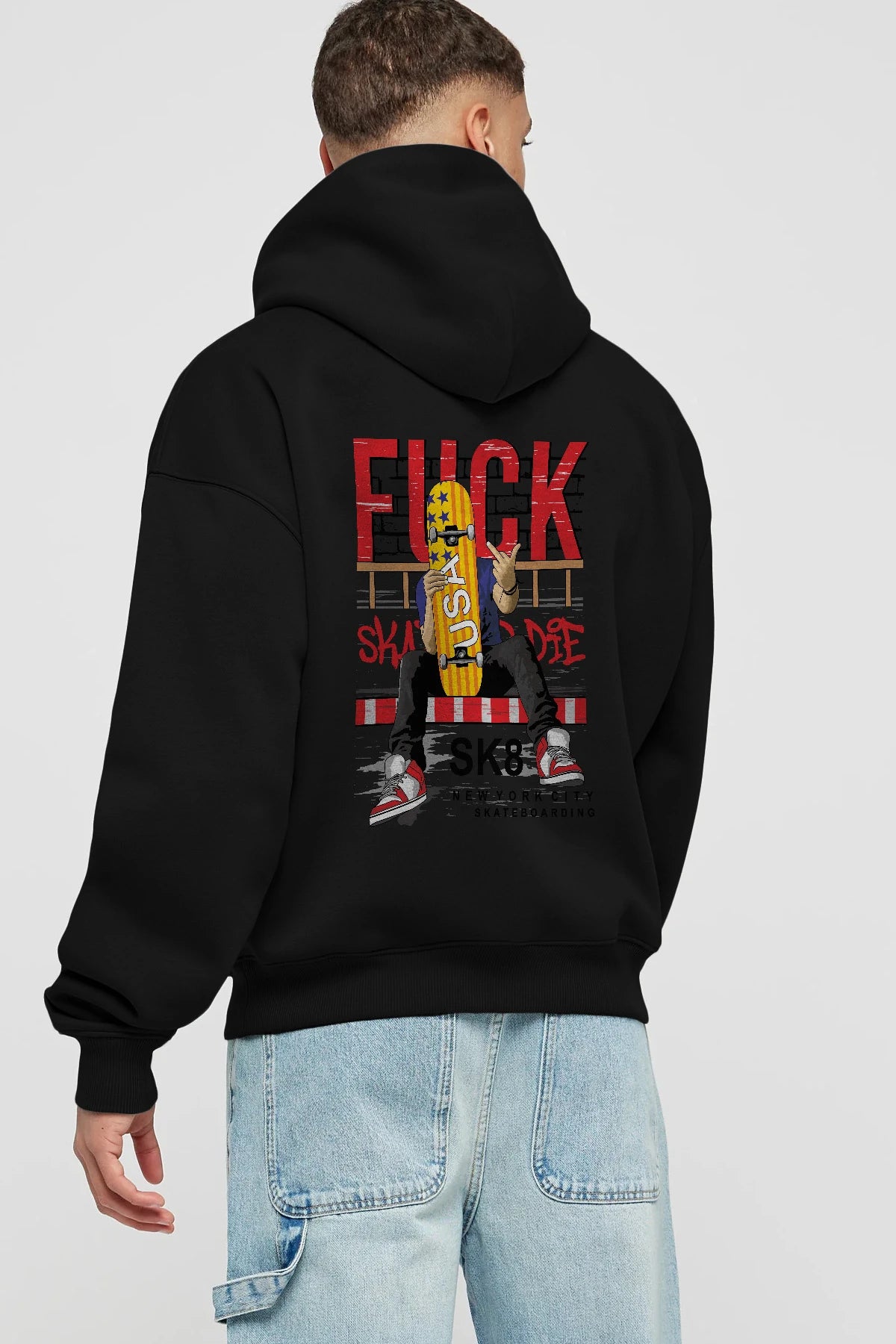 Skate or Die Arka Baskılı Hoodie Oversize Kapüşonlu Sweatshirt Erkek Kadın Unisex