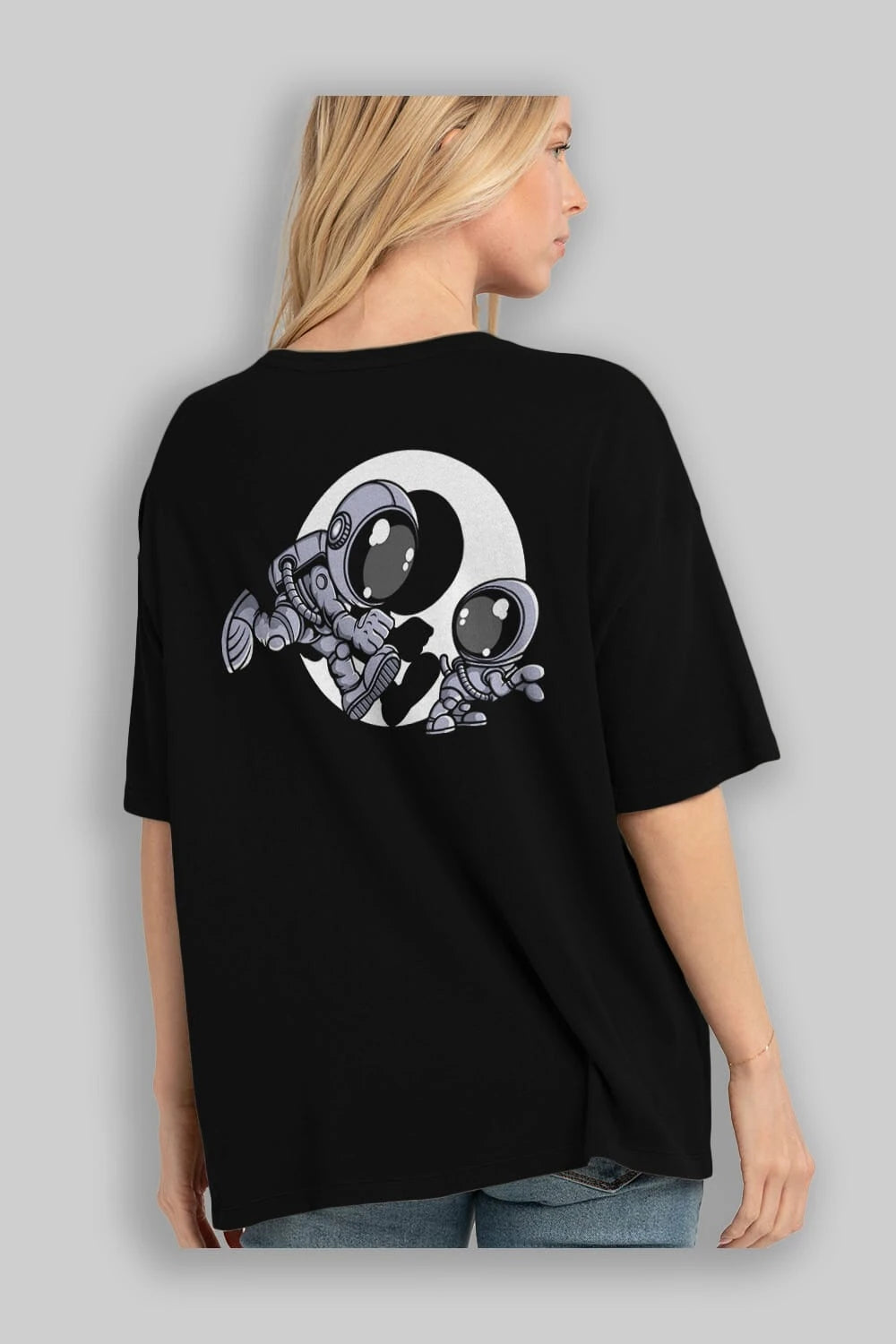 Astronaut And Little Dog Arka Baskılı Oversize t-shirt Erkek Kadın Unisex