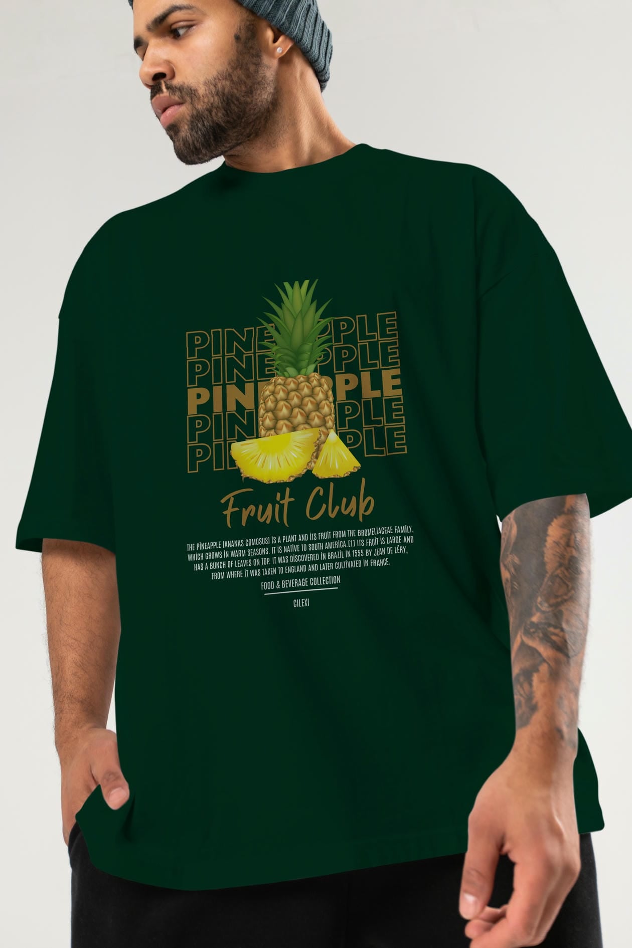 Pineapple Ön Baskılı Oversize t-shirt Erkek Kadın Pamuk Bisiklet Yaka tişort
