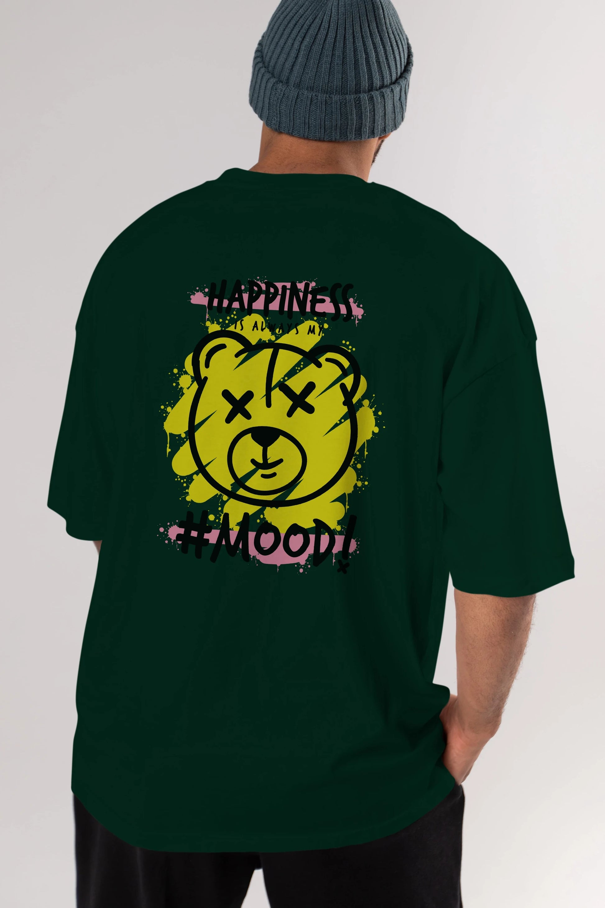 Happiness Mood Bear Arka Baskılı Oversize t-shirt Erkek Kadın Unisex