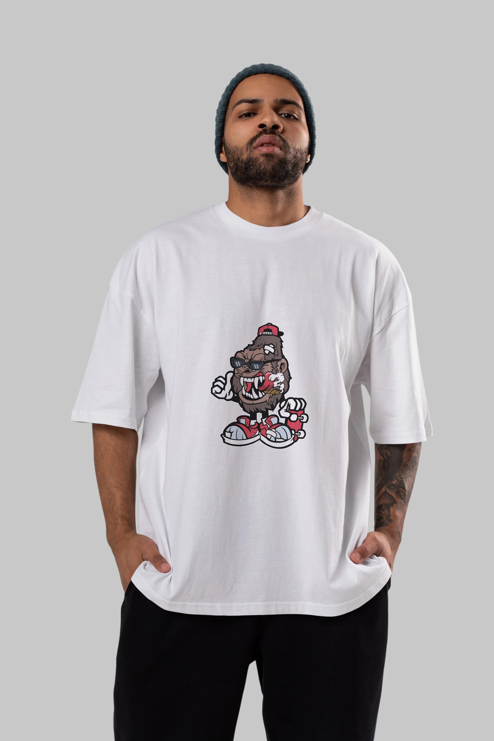 Gorilla Skater Ön Baskılı Oversize t-shirt Erkek Kadın Unisex %100 Pamuk tişort