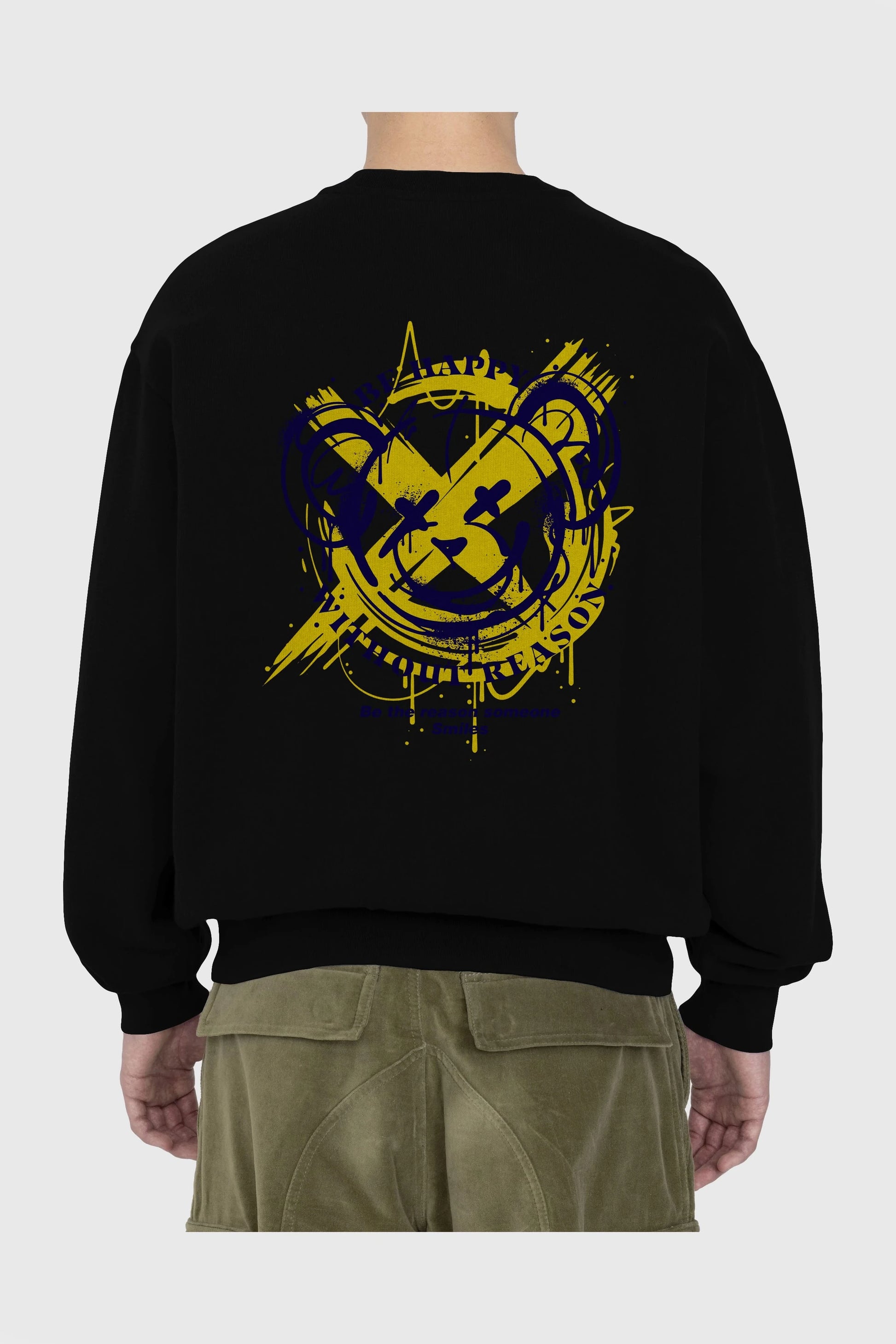 Be Happy Bear 2 Arka Baskılı Oversize Sweatshirt Erkek Kadın Unisex