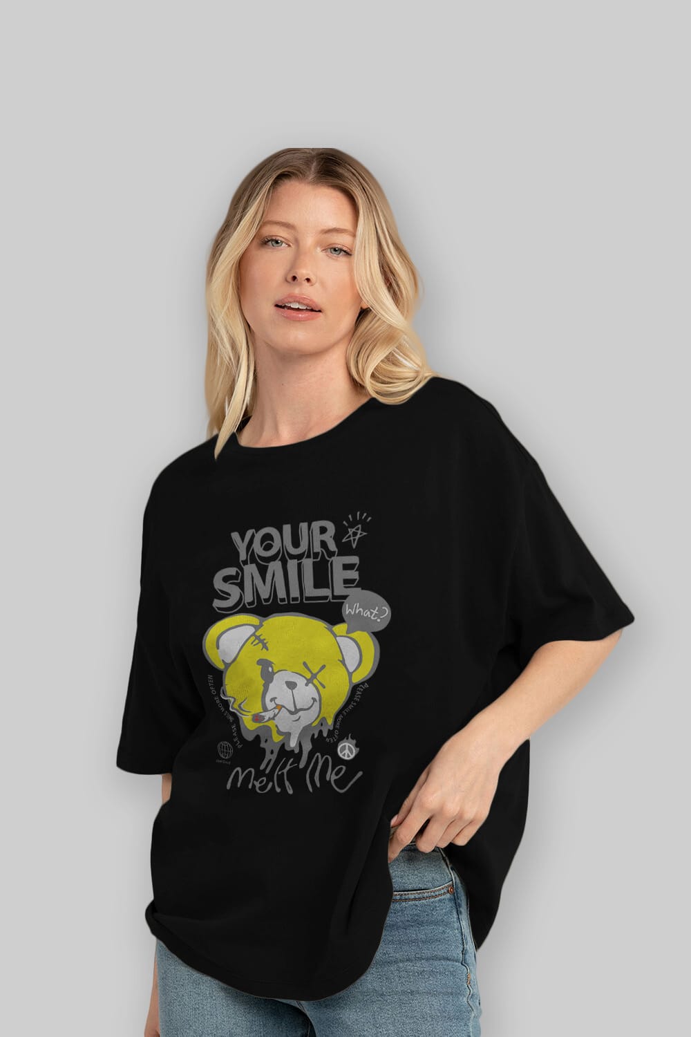 Your Smile Bear Ön Baskılı Oversize t-shirt Erkek Kadın Unisex