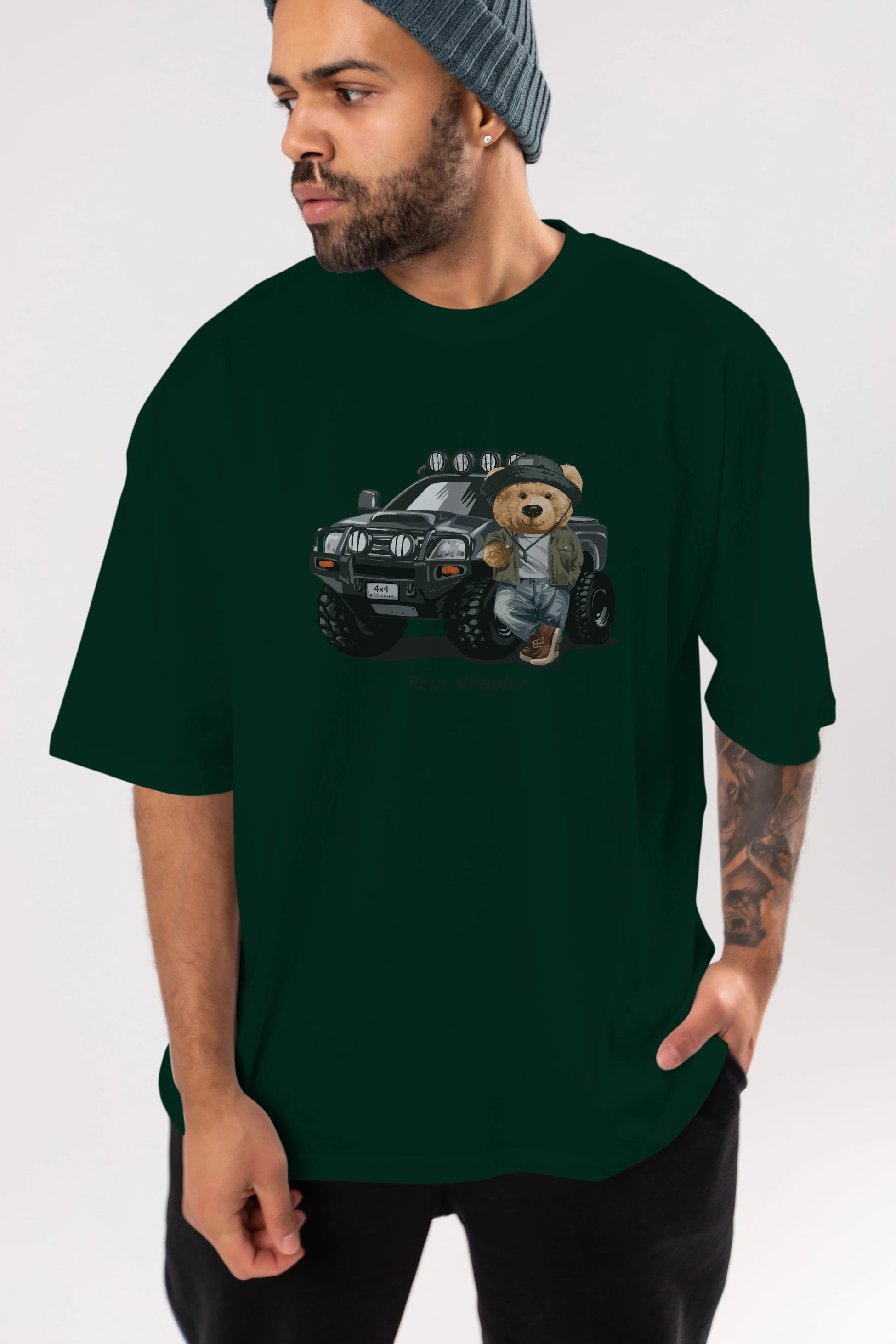 Teddy Bear Off Road Ön Baskılı Oversize t-shirt Erkek Kadın Unisex %100 Pamuk