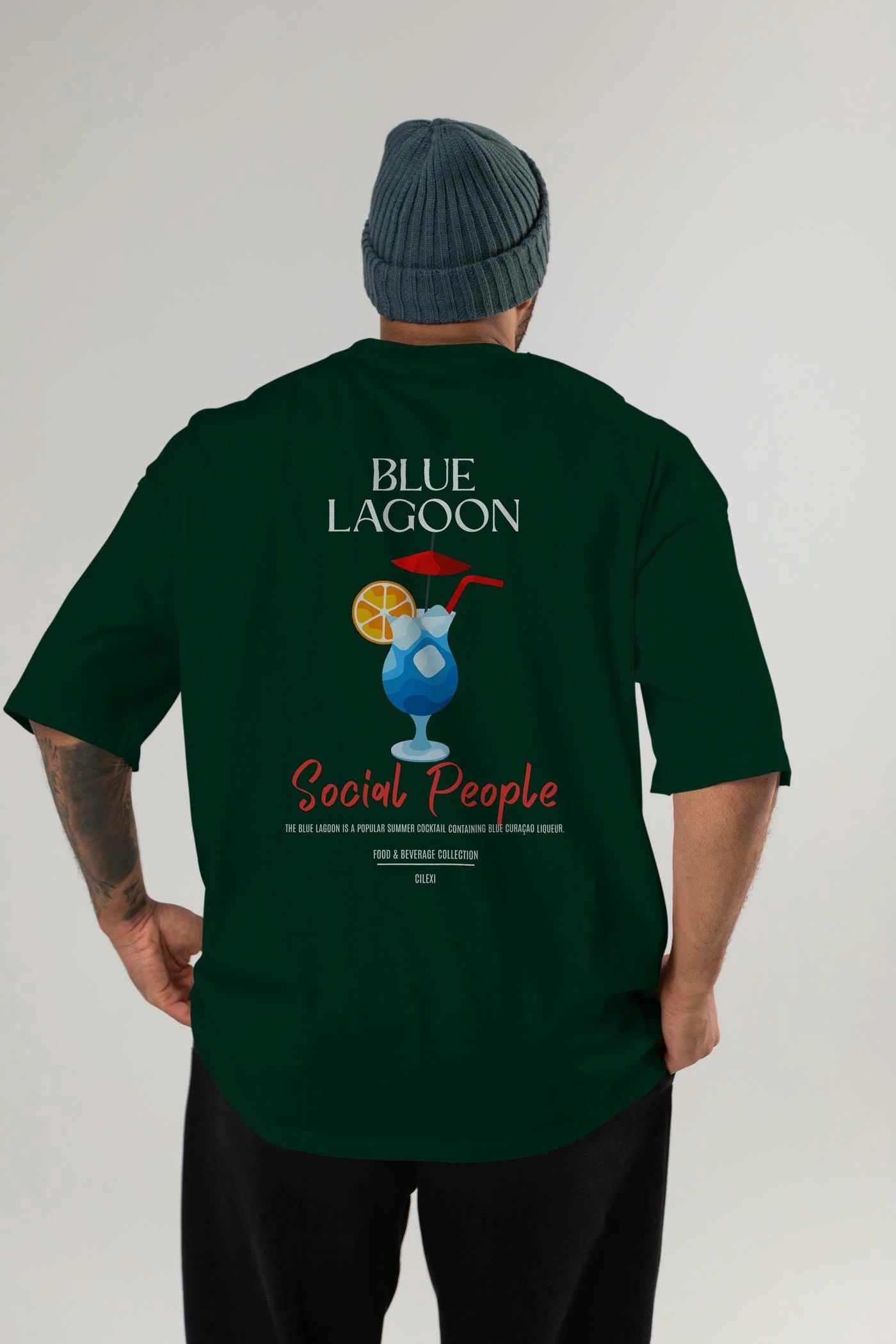 Blue Lagoon Kokteyl Serisi Baskılı Oversize t-shirt Erkek Kadın Unisex %100 Pamuk Bisiklet Yaka tişort