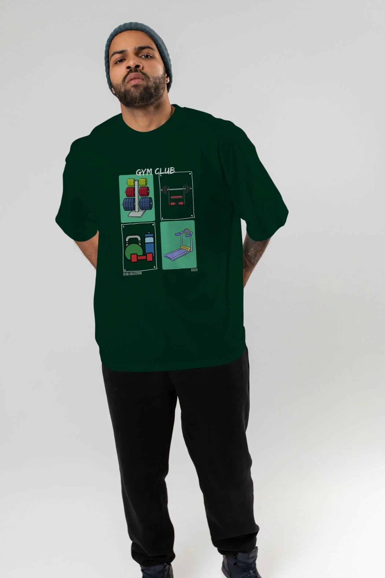 Gym Club ön Baskılı Oversize t-shirt Erkek Kadın %100 Pamuk Bisiklet Yaka tişort