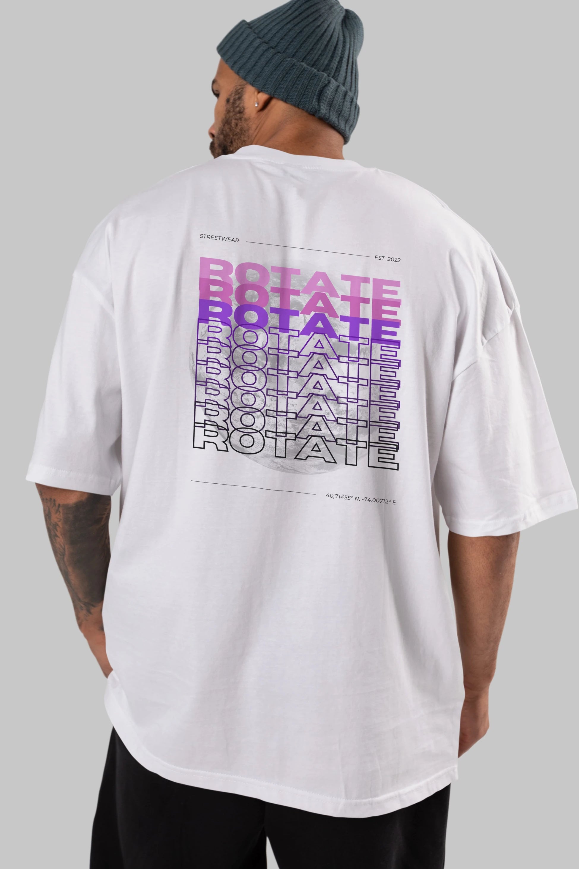 Rotate Yazılı Arka Baskılı Oversize t-shirt Erkek Kadın Unisex