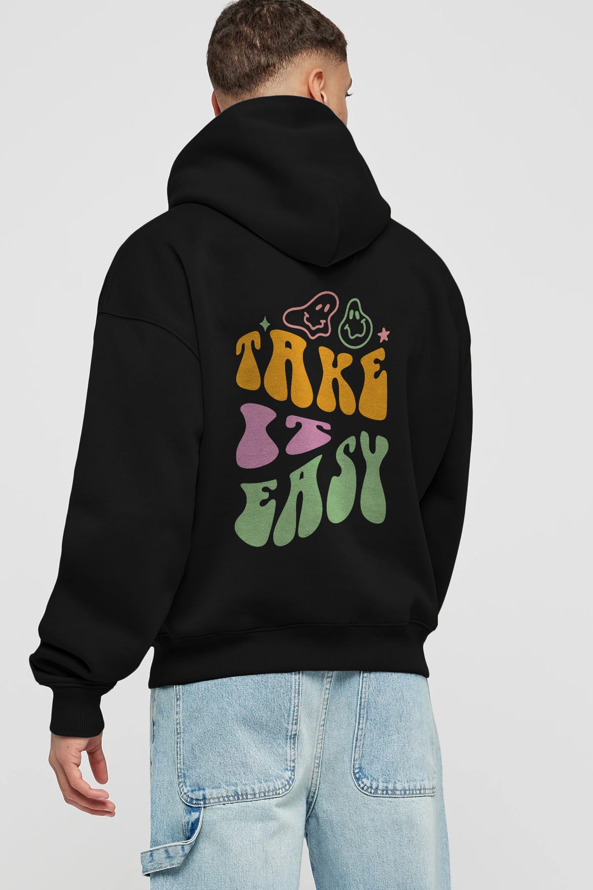 Take it Easy Yazılı Arka Baskılı Oversize Hoodie Kapüşonlu Sweatshirt Erkek Kadın Unisex