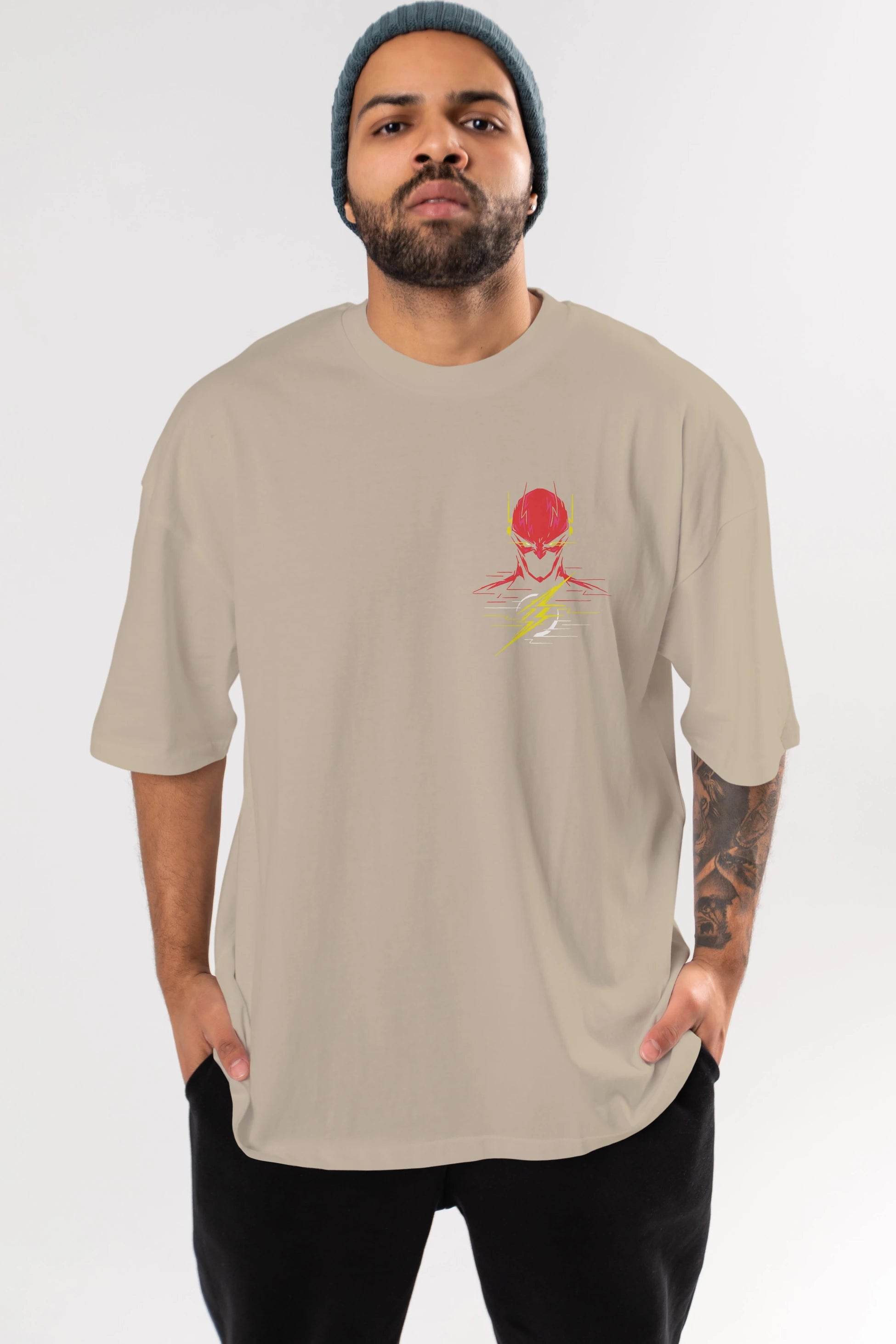 Flash Avengers (2) Ön Sol Baskılı Oversize t-shirt Erkek Kadın Unisex %100 Pamuk Bisiklet Yaka tişort