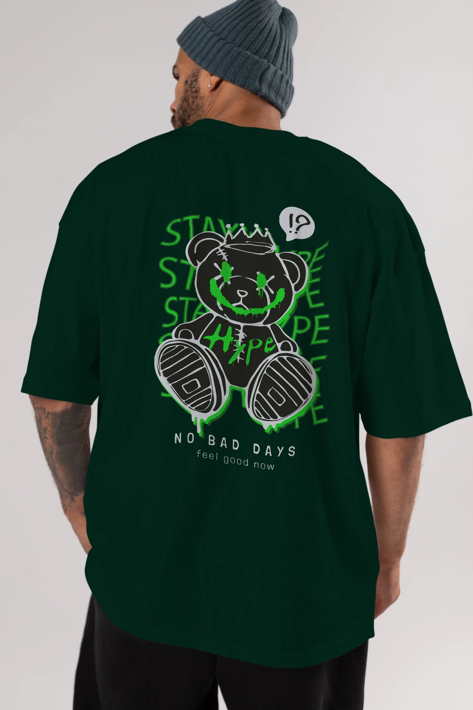 Stay Hype Bear Arka Baskılı Oversize t-shirt Erkek Kadın Unisex