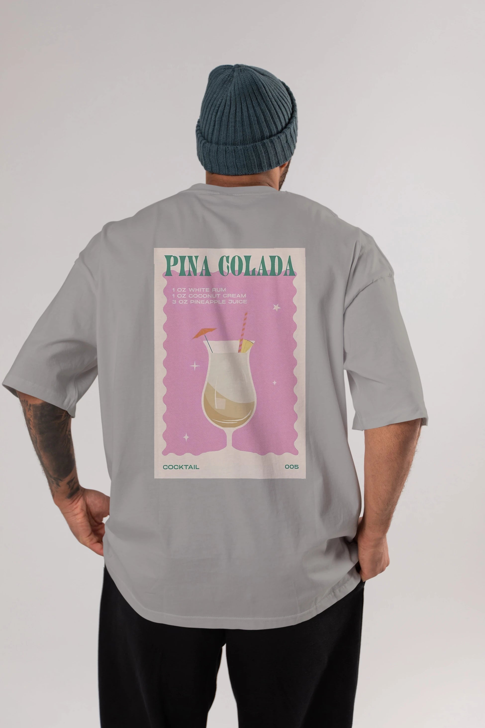 Pina Colada 3 Arka Baskılı Oversize t-shirt Erkek Kadın Unisex %100 Pamuk Bisiklet Yaka tişort